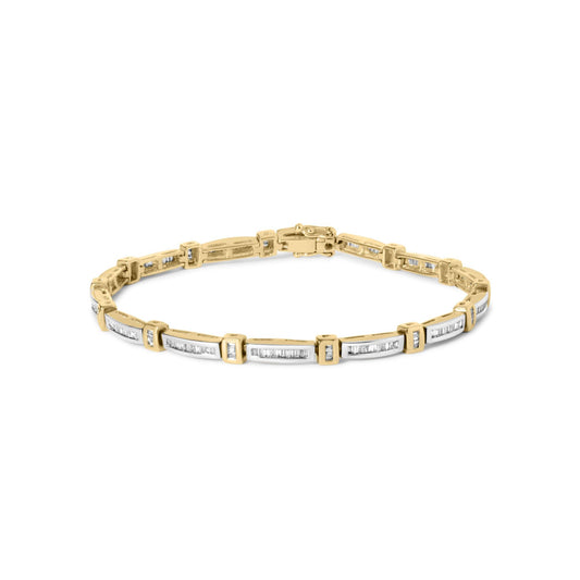 14K Yellow Gold 1.00 Cttw Baguette Diamond Channel Link Bracelet-0