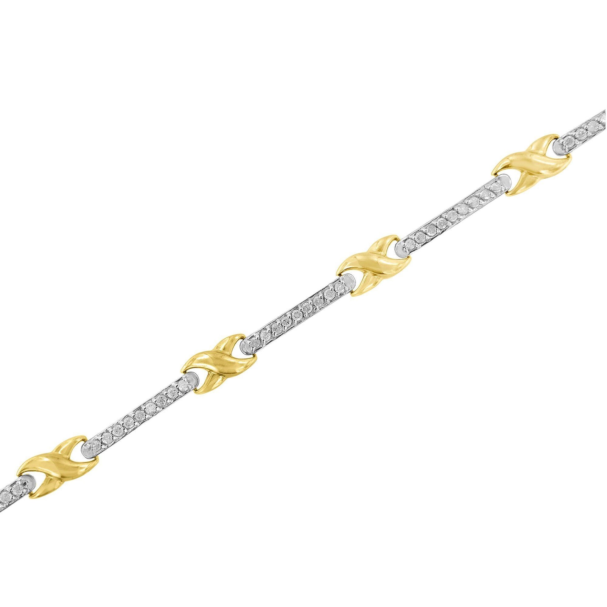 10K Yellow Gold 1.00 Cttw Pave Set Diamond Bar and  X-Link 7" Bracelet (I-J Color, I3 Quality)-3