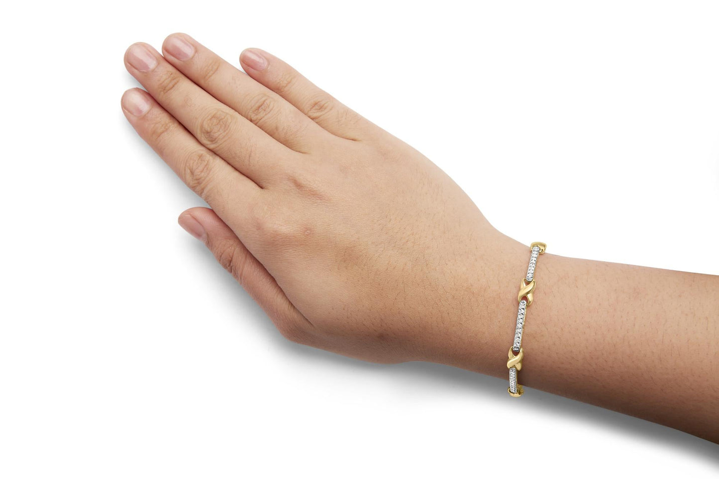 10K Yellow Gold 1.00 Cttw Pave Set Diamond Bar and  X-Link 7" Bracelet (I-J Color, I3 Quality)-2