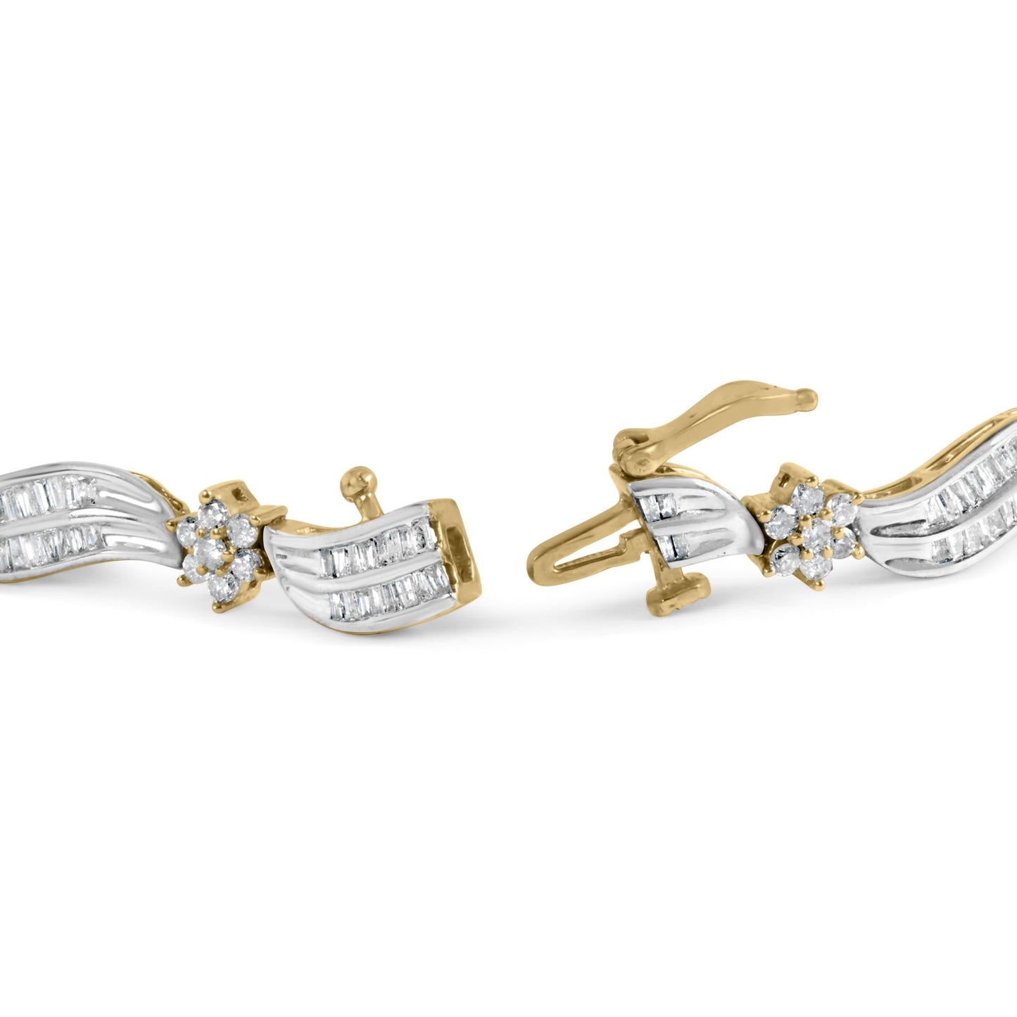 10K Yellow and White Gold 3.00 Cttw Diamond Cluster and Wave Link Bracelet (I-J Color, I1-I2 Clarity) - 7.25"-1