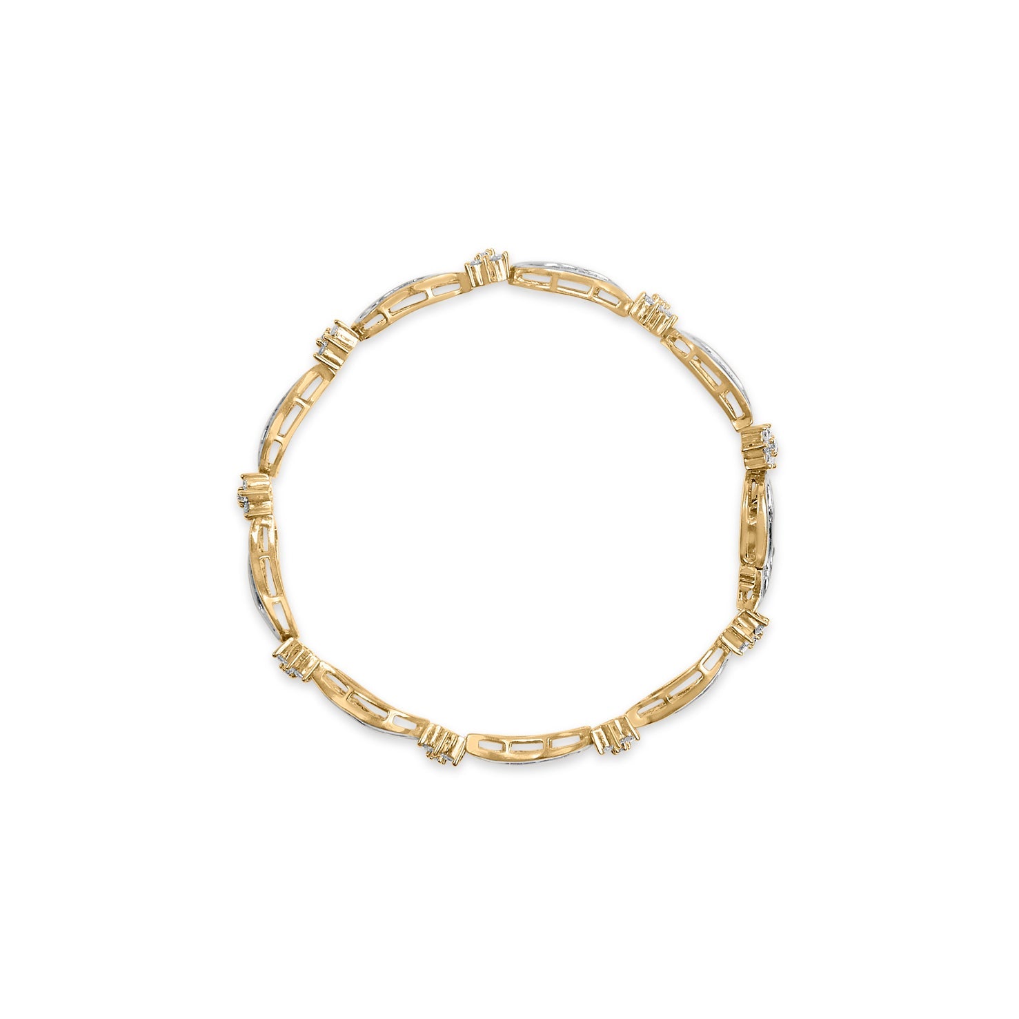 10K Yellow and White Gold 3.00 Cttw Diamond Cluster and Wave Link Bracelet (I-J Color, I1-I2 Clarity) - 7.25"-3