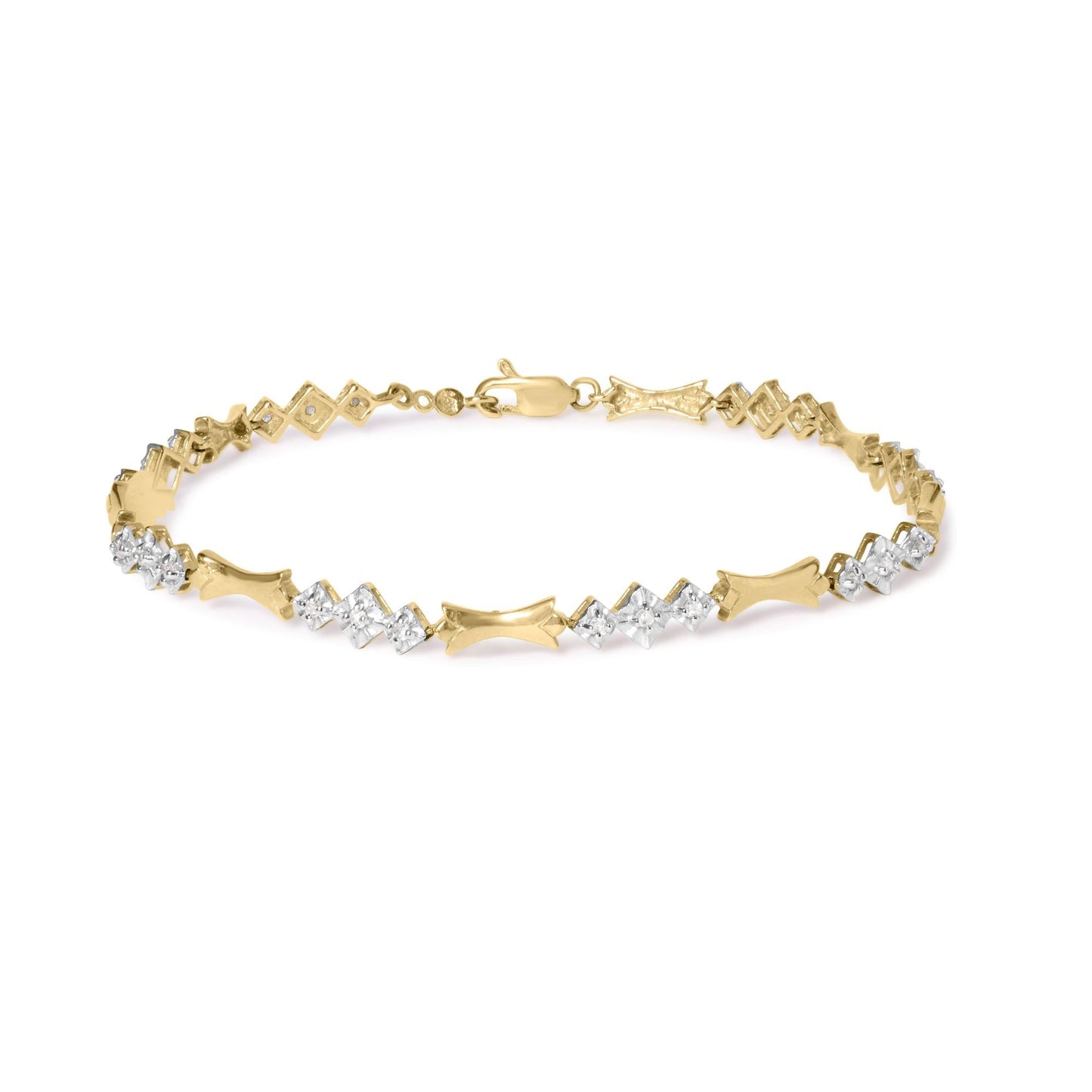 10k Gold 1/3 Cttw Diamond Miracle Set Alternating Bar and Link Bracelet (I-J Color, I1-I2 Clarity) - 7.75" Inches-0