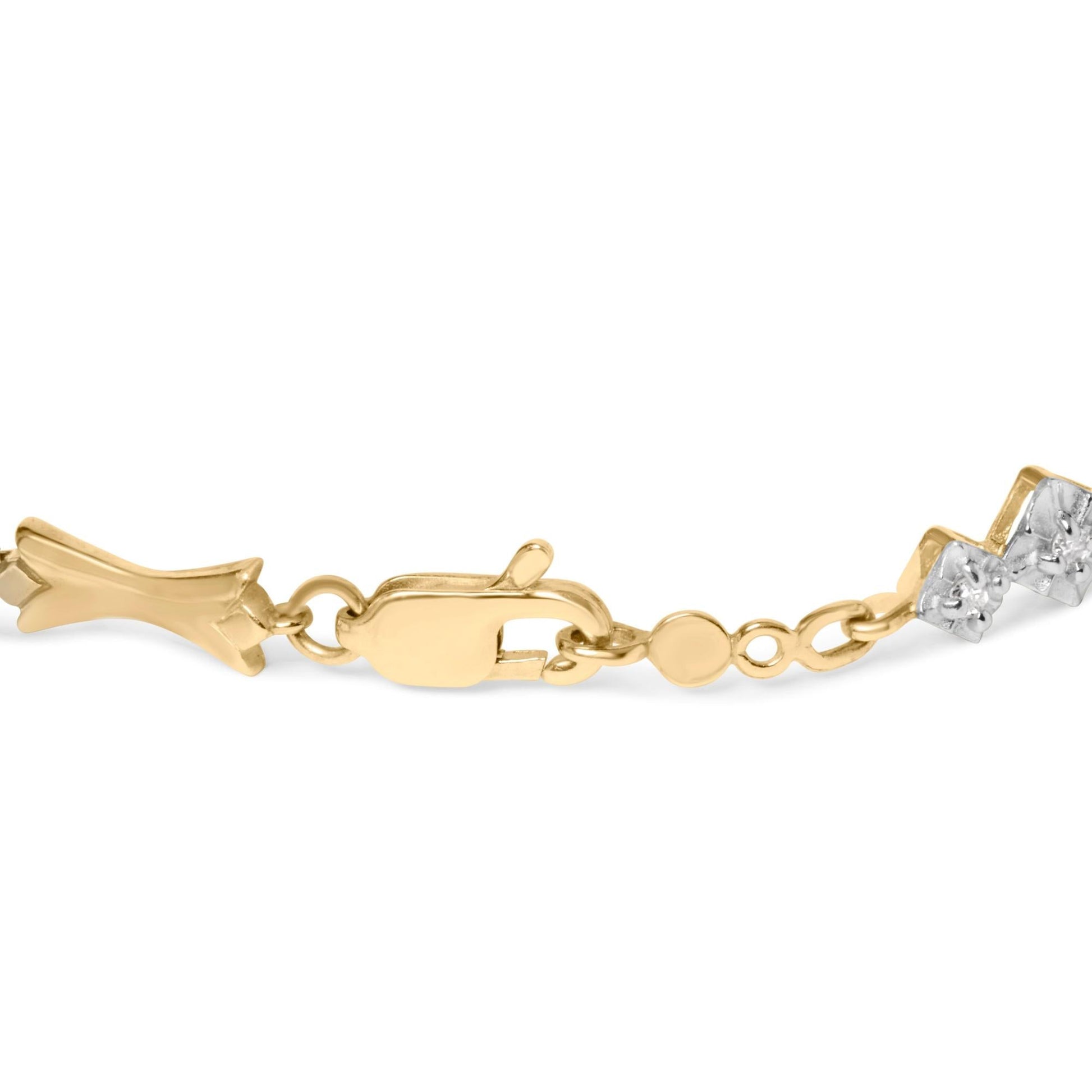10k Gold 1/3 Cttw Diamond Miracle Set Alternating Bar and Link Bracelet (I-J Color, I1-I2 Clarity) - 7.75" Inches-1
