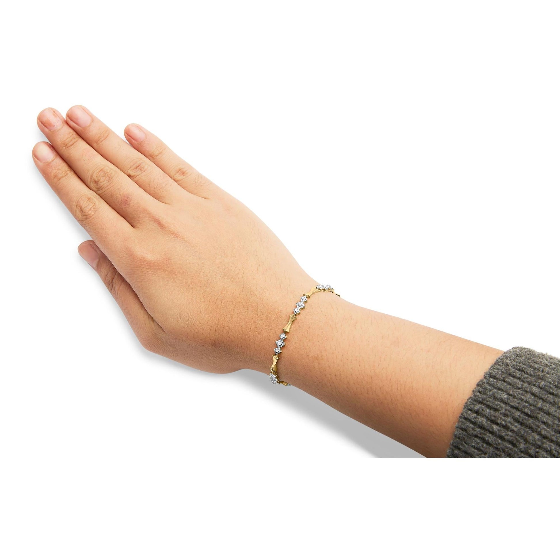10k Gold 1/3 Cttw Diamond Miracle Set Alternating Bar and Link Bracelet (I-J Color, I1-I2 Clarity) - 7.75" Inches-2