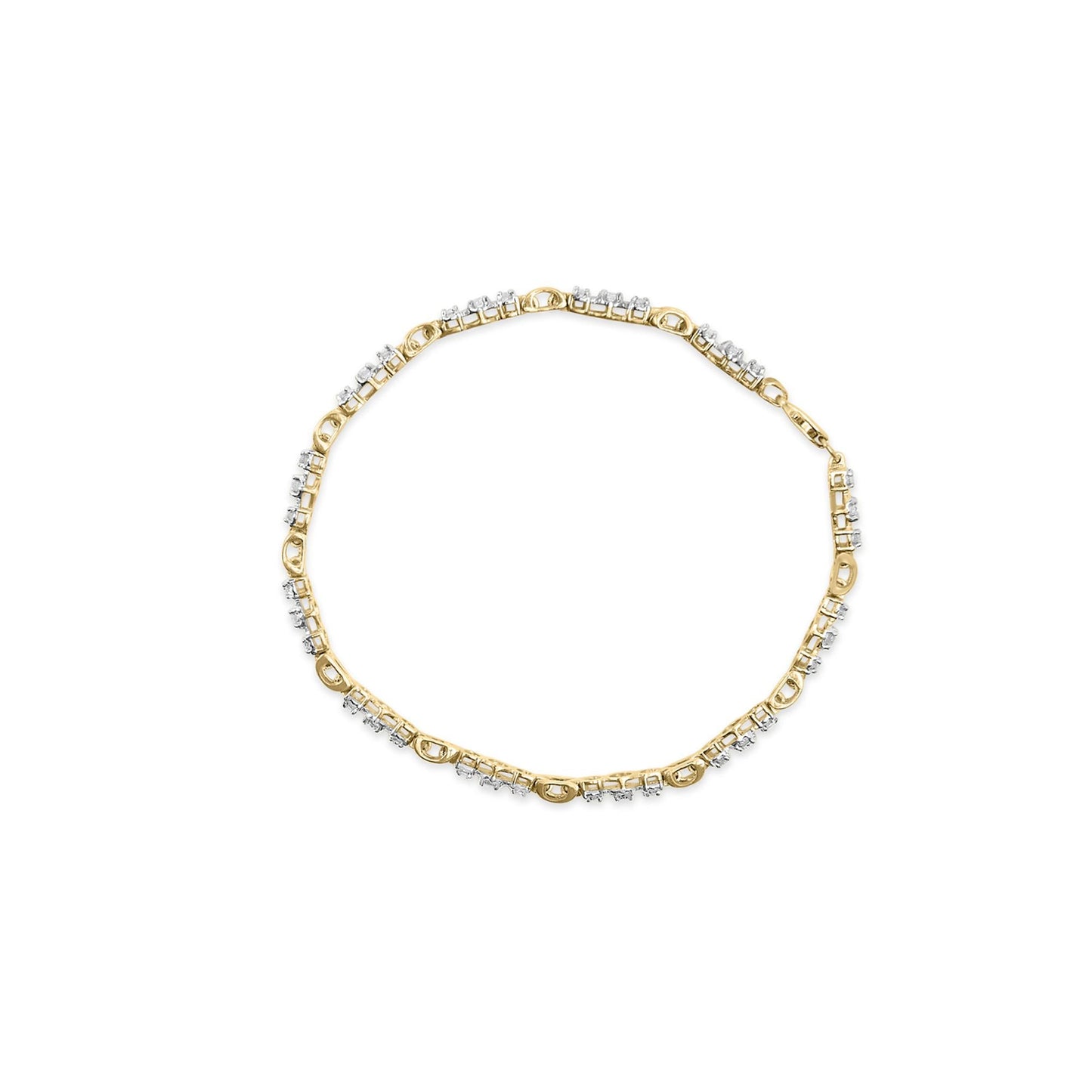 10k Yellow Gold 1.00 Cttw Diamond 3 Stone Link Bracelet (I-J Color, I1-I2 Clarity) -7.25" Inches-3