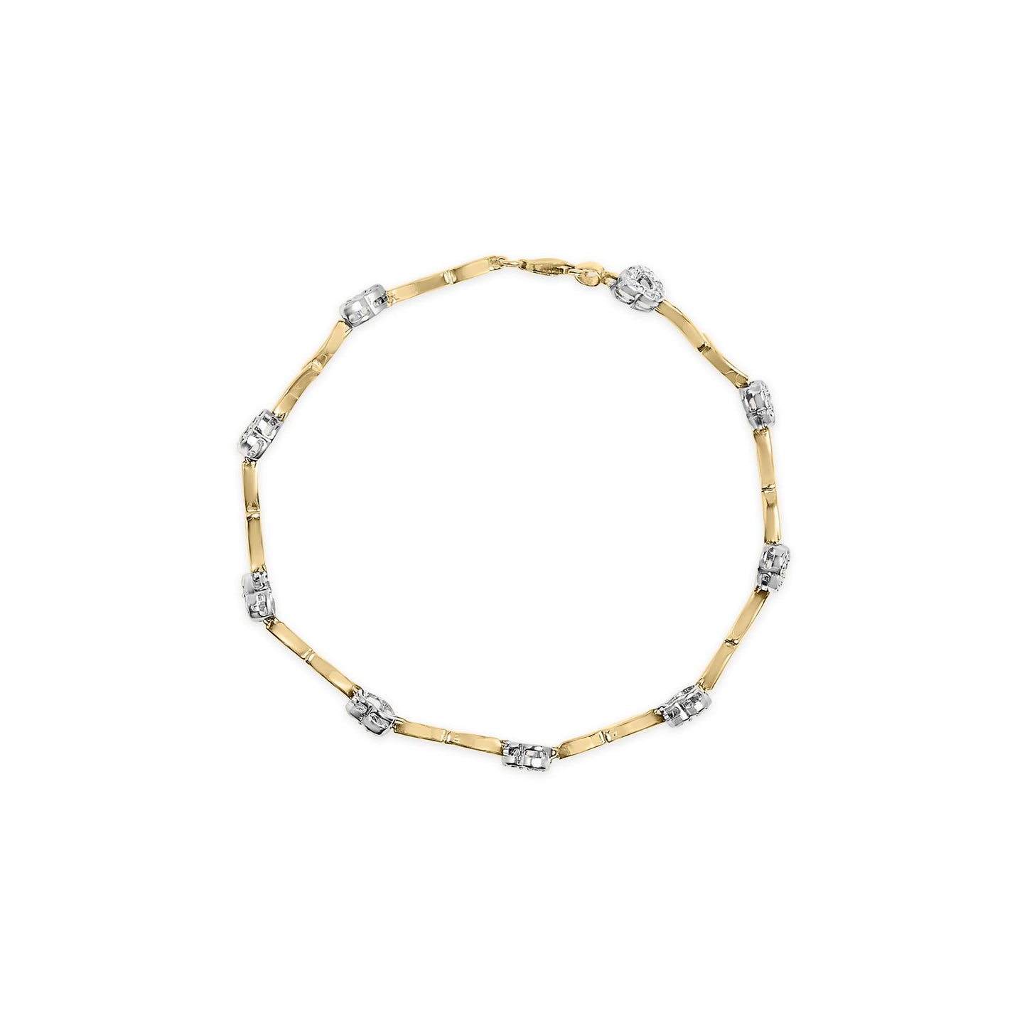 10k Two-Tone Gold 1/3 Cttw Diamond Pave Set Heart S-Link 7.25" Bracelet (I-J Color, I2-I3 Clarity)-3