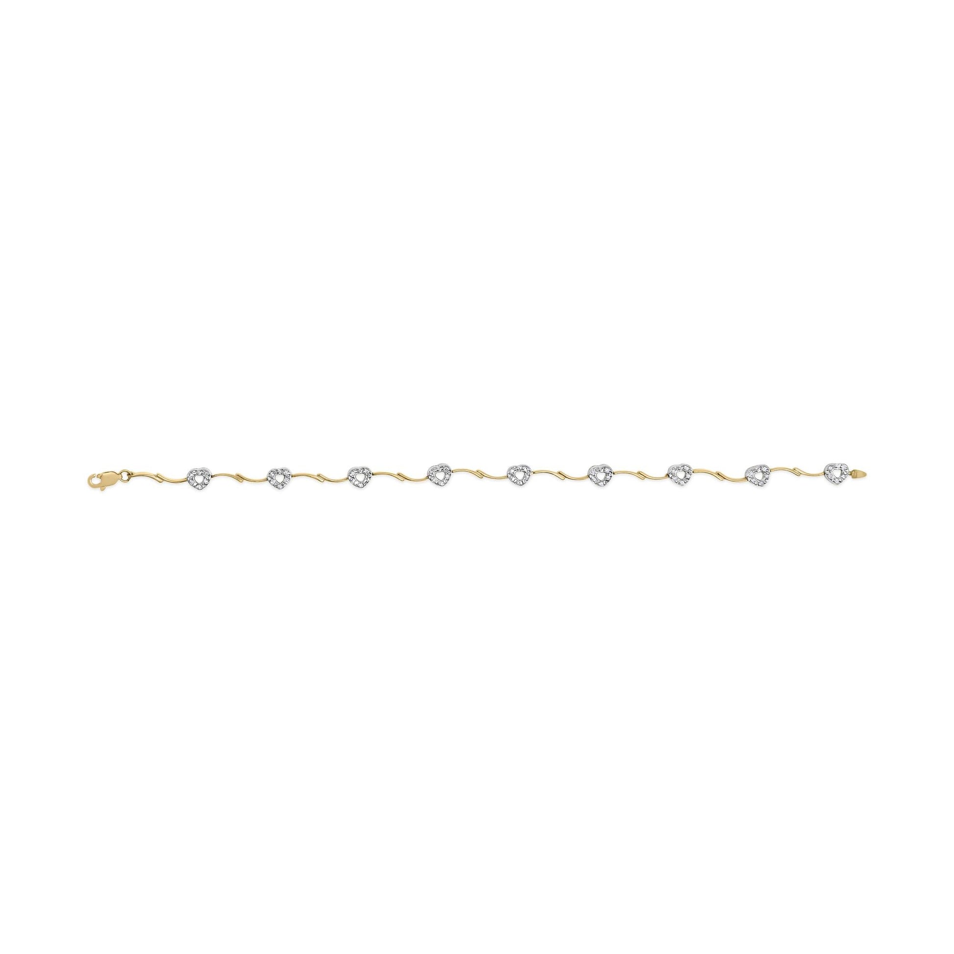 10k Two-Tone Gold 1/3 Cttw Diamond Pave Set Heart S-Link 7.25" Bracelet (I-J Color, I2-I3 Clarity)-4