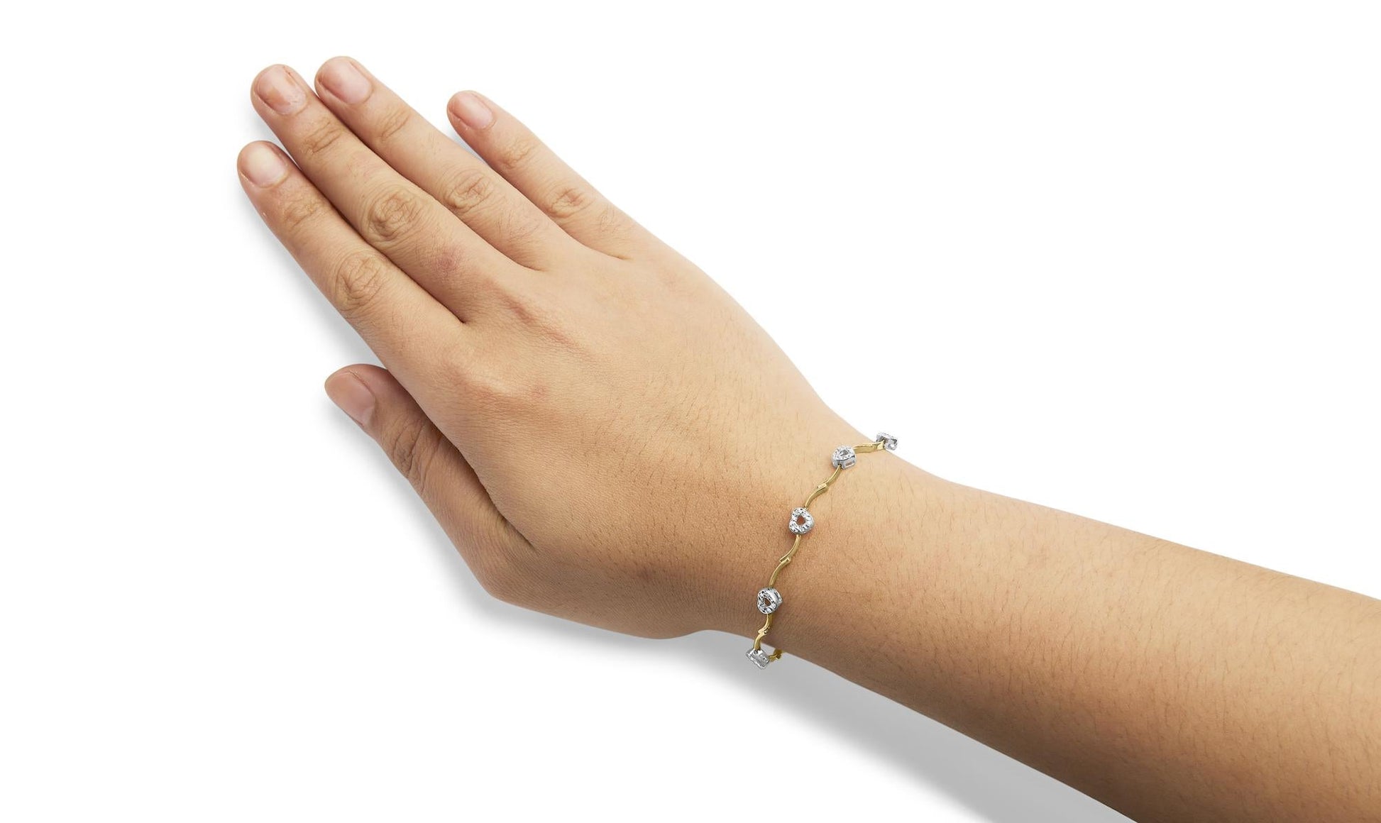 10k Two-Tone Gold 1/3 Cttw Diamond Pave Set Heart S-Link 7.25" Bracelet (I-J Color, I2-I3 Clarity)-2