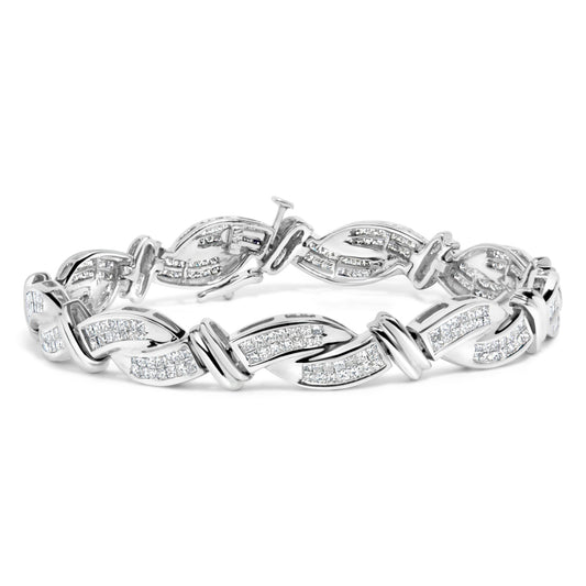 14K White Gold 4.0 Cttw Invisble Set Princess-Cut Diamond Wave Style Link Bracelet (H-I Color, SI2-I1 Clarity) - 7"-0