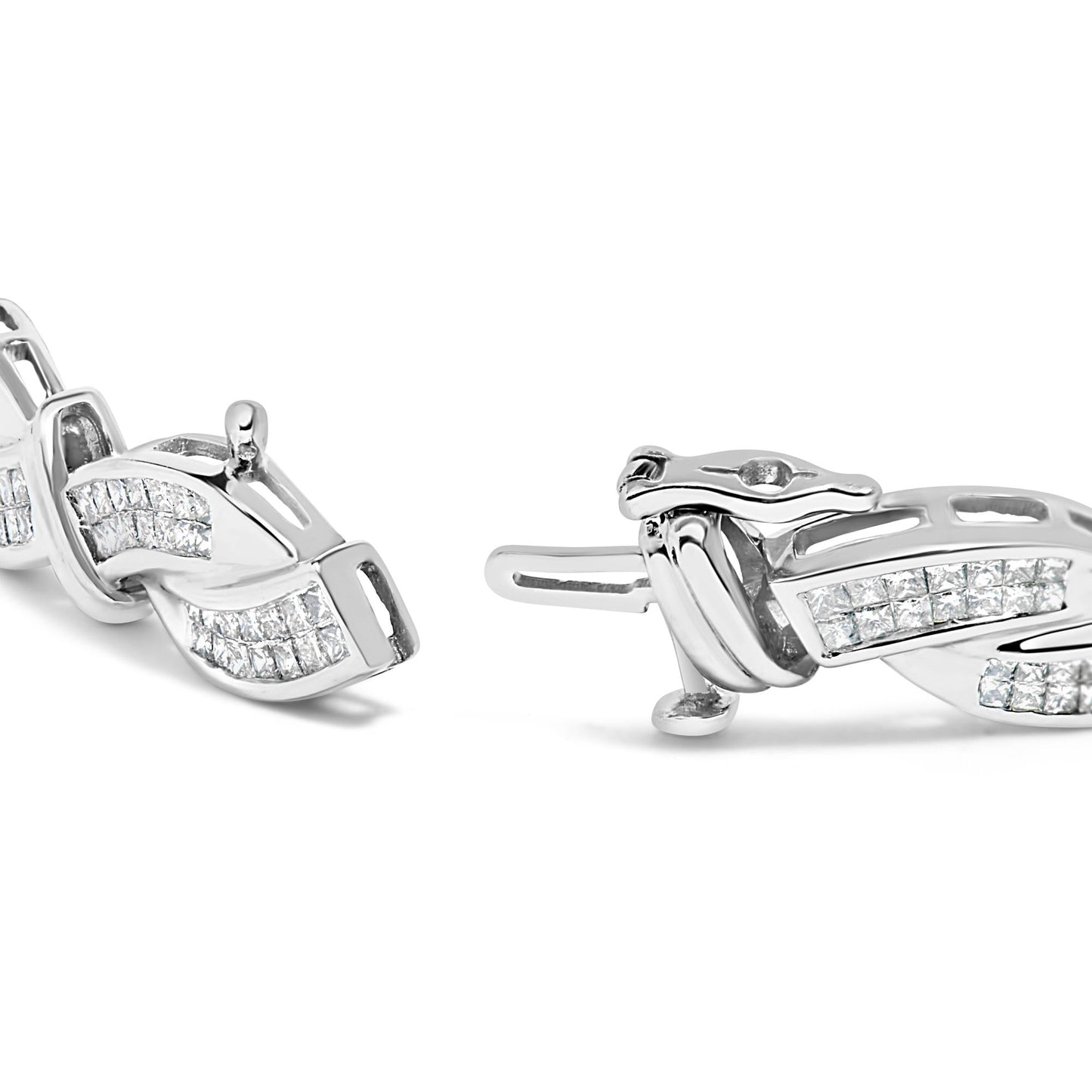 14K White Gold 4.0 Cttw Invisble Set Princess-Cut Diamond Wave Style Link Bracelet (H-I Color, SI2-I1 Clarity) - 7"-1