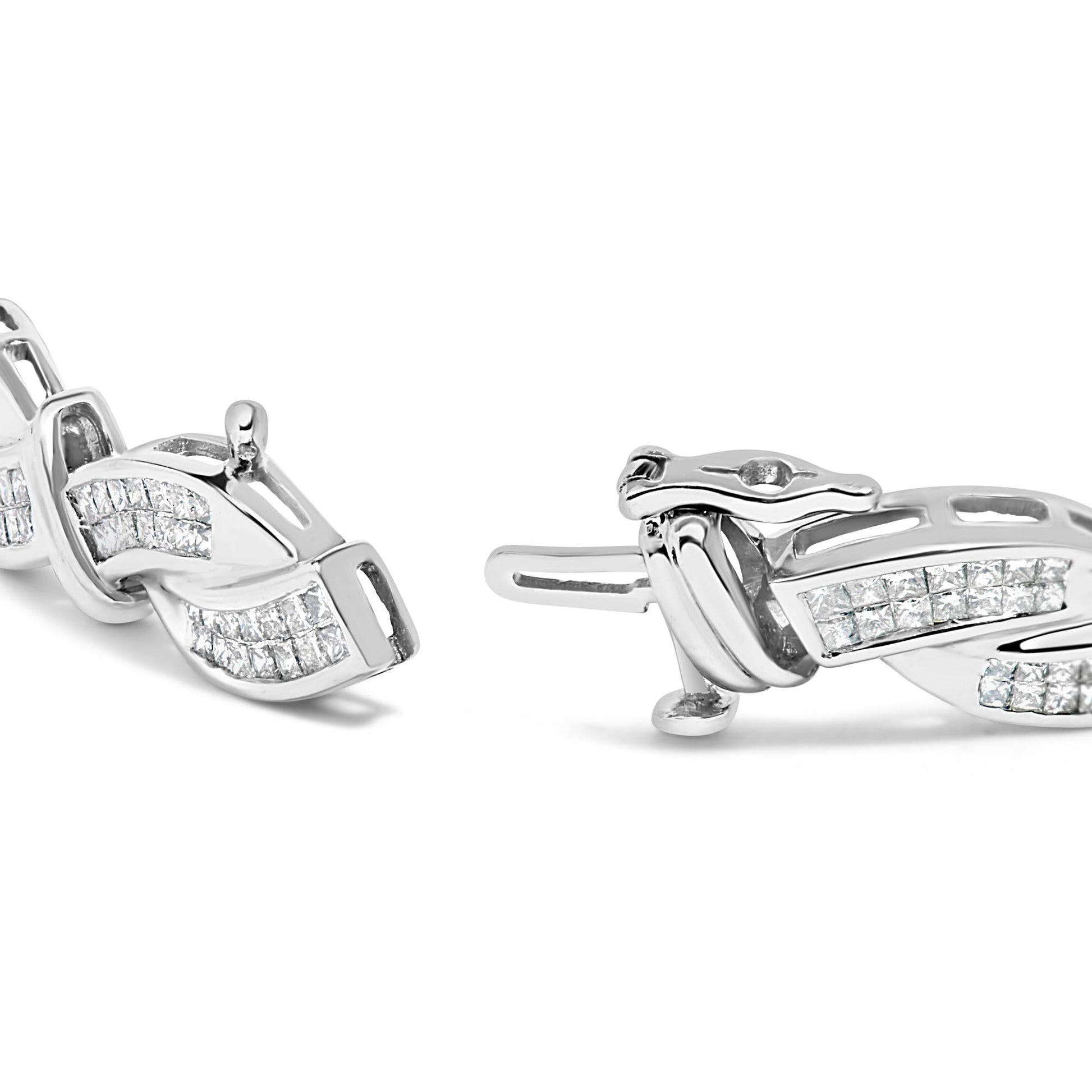 14K White Gold 4.0 Cttw Invisble Set Princess-Cut Diamond Wave Style Link Bracelet (H-I Color, SI2-I1 Clarity) - 7"-1