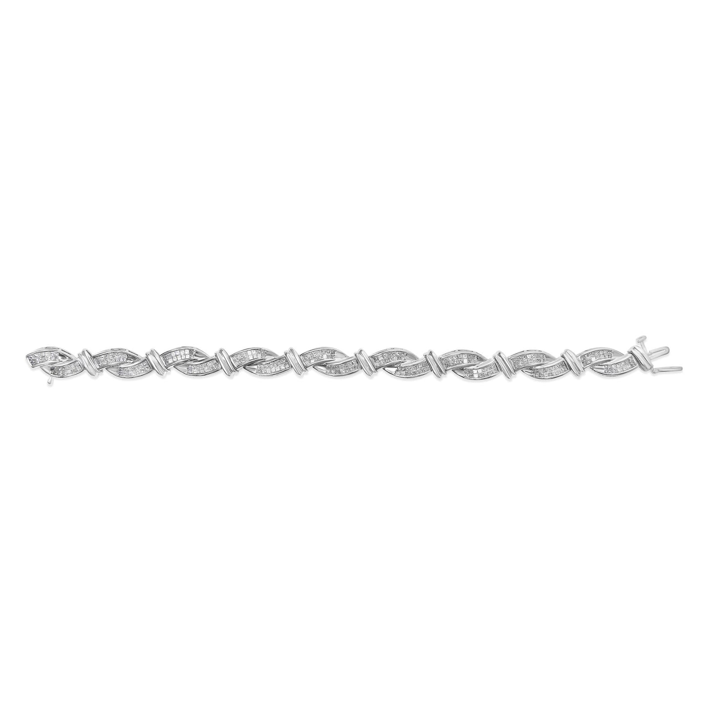 14K White Gold 4.0 Cttw Invisble Set Princess-Cut Diamond Wave Style Link Bracelet (H-I Color, SI2-I1 Clarity) - 7"-3