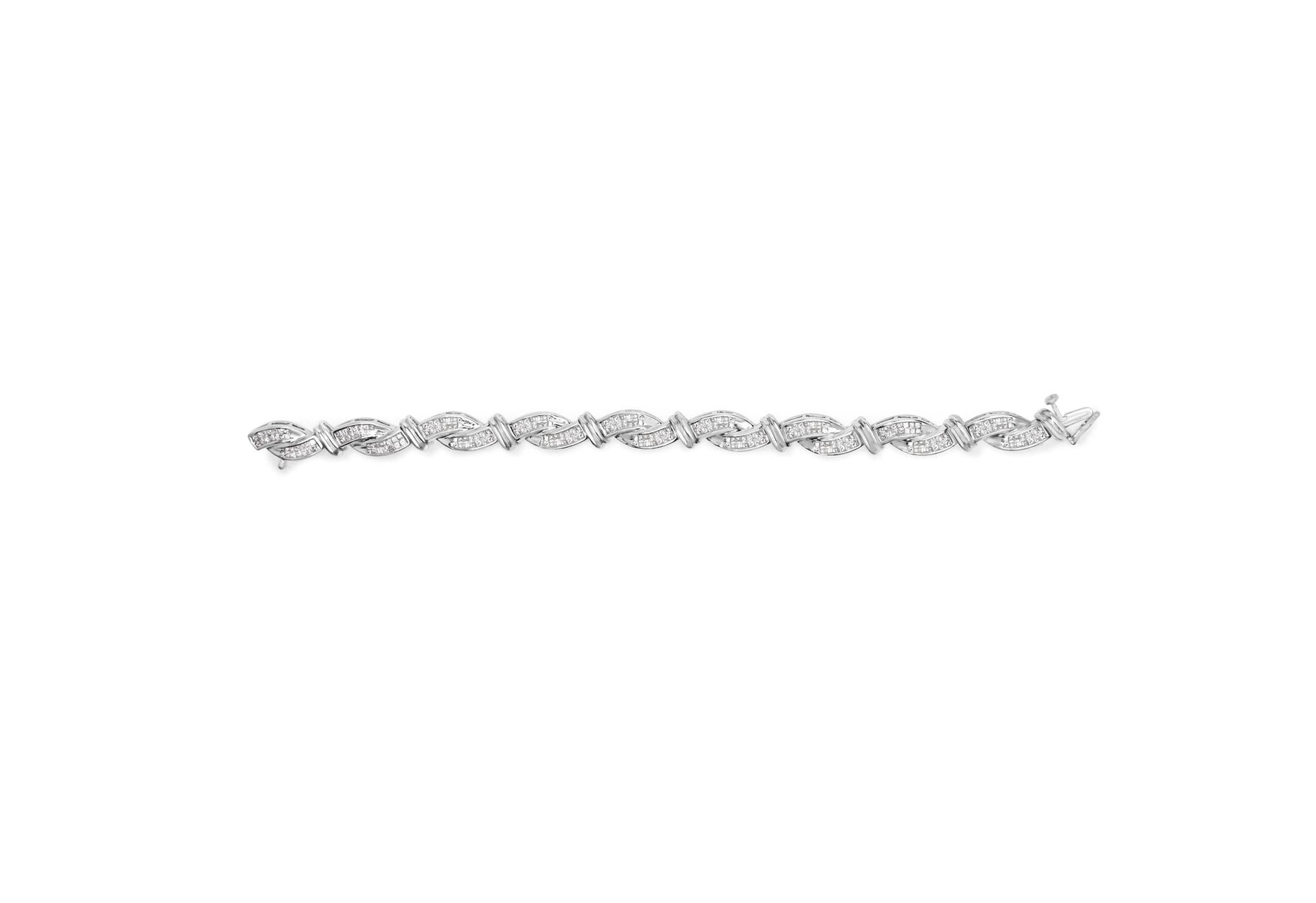 14K White Gold 4.0 Cttw Invisble Set Princess-Cut Diamond Wave Style Link Bracelet (H-I Color, SI2-I1 Clarity) - 7"-4