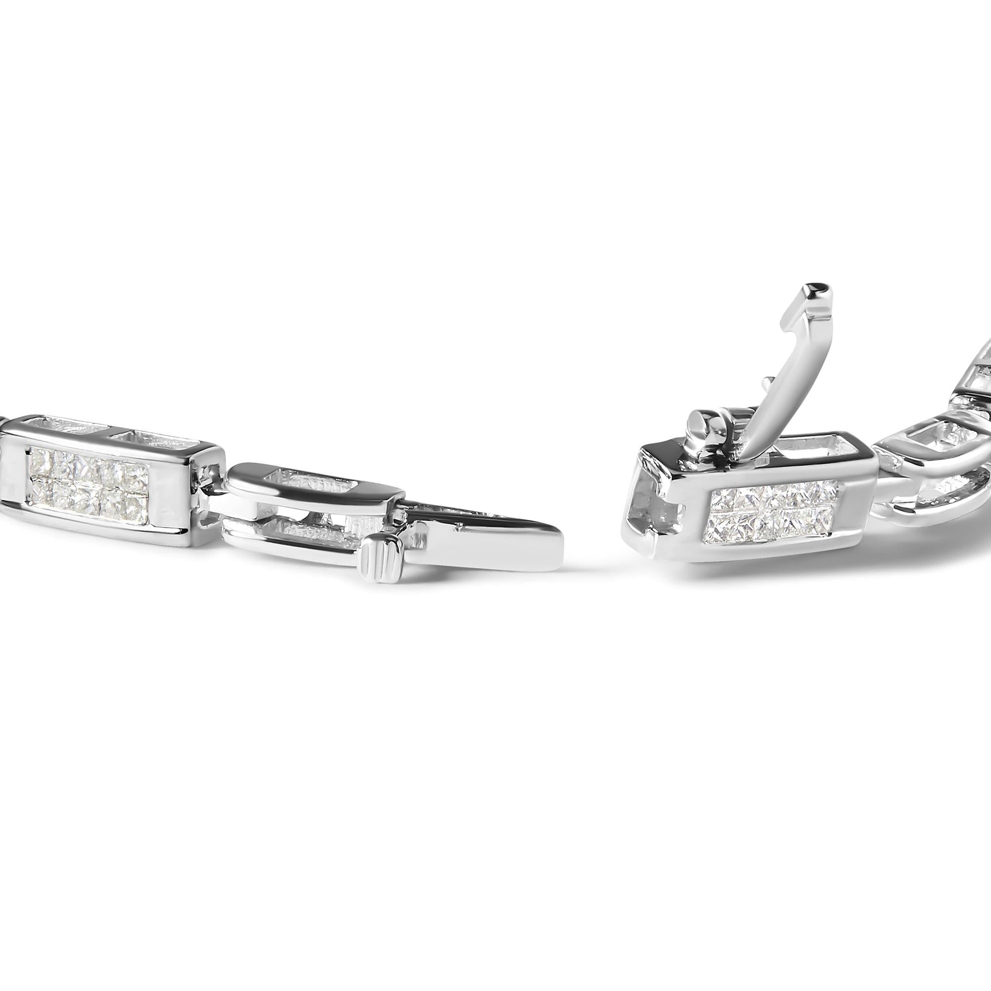 14K White Gold 1.0 Cttw Invisible Set Princess Cut Diamond Alternating Station and Link Tennis Bracelet (I-J Color, I1-I2 Clarity) - Size 7.25" Inches-1