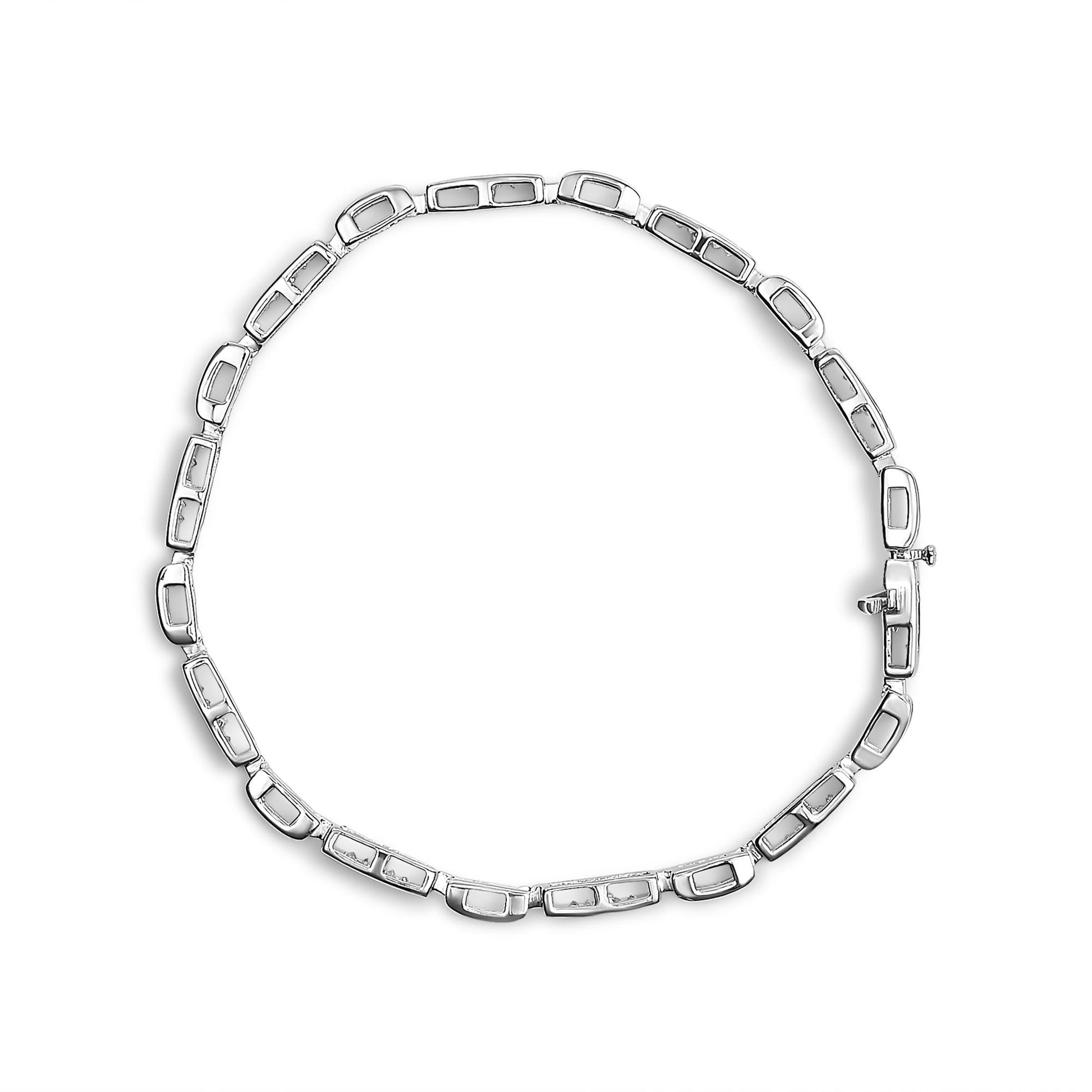 14K White Gold 1.0 Cttw Invisible Set Princess Cut Diamond Alternating Station and Link Tennis Bracelet (I-J Color, I1-I2 Clarity) - Size 7.25" Inches-3