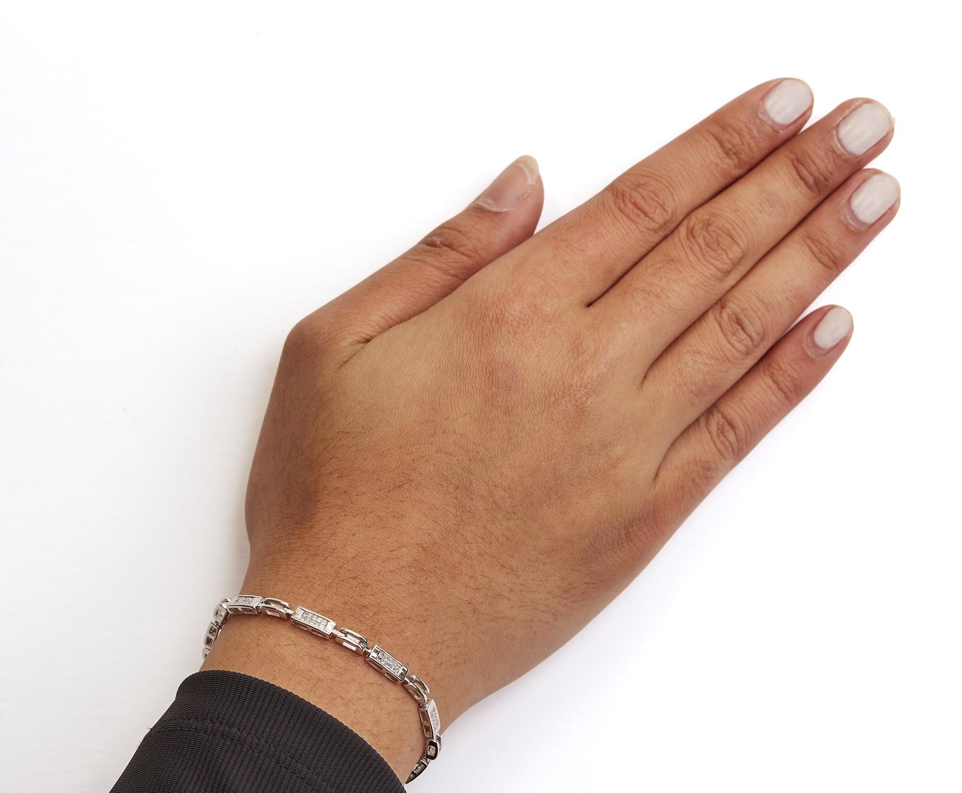 14K White Gold 1.0 Cttw Invisible Set Princess Cut Diamond Alternating Station and Link Tennis Bracelet (I-J Color, I1-I2 Clarity) - Size 7.25" Inches-2