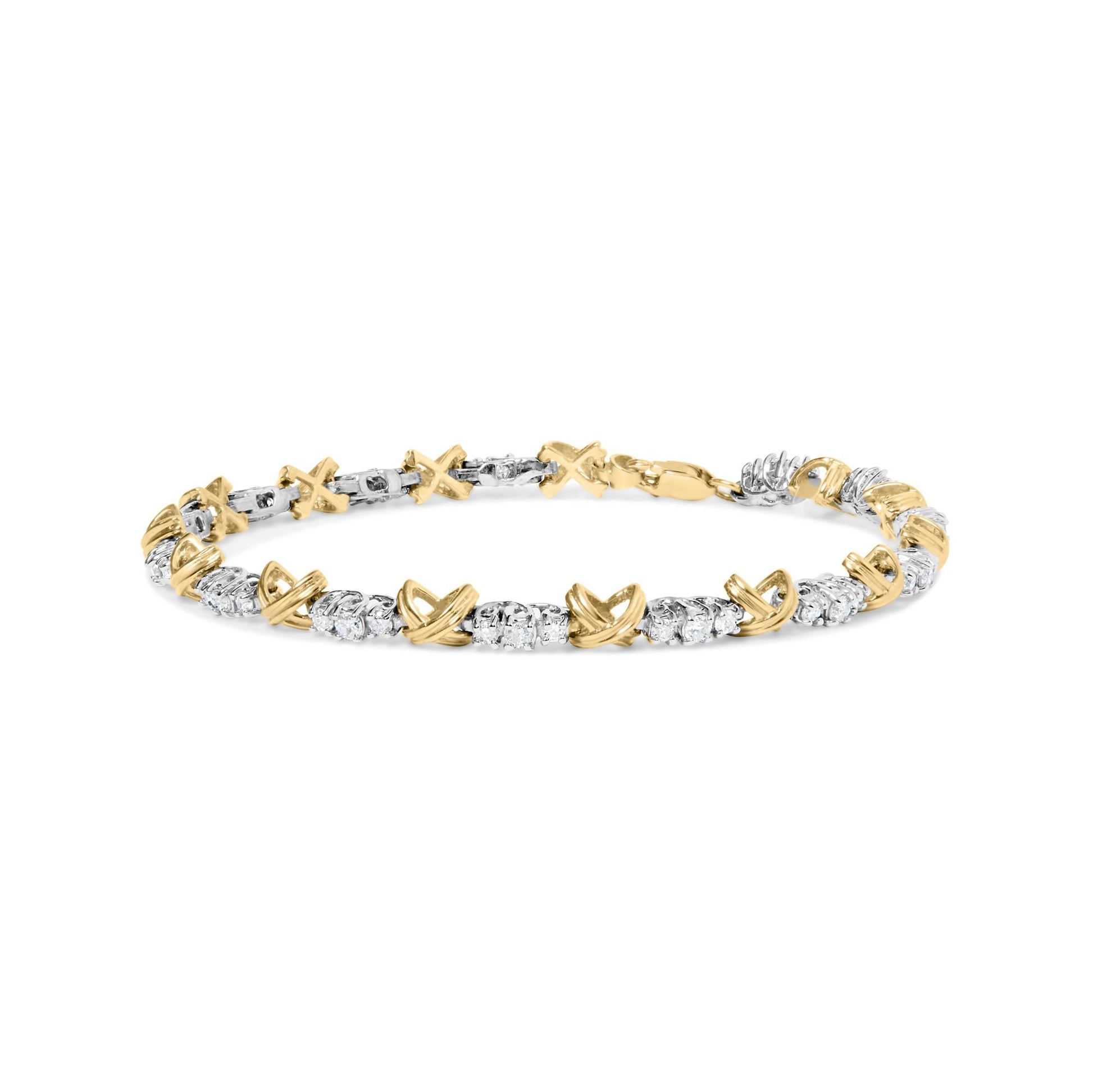 10K Two-Tone Gold 1.00 Cttw Diamond X-Link Link Bracelet-0