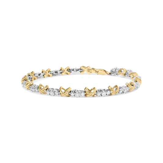 10K Two-Tone Gold 1.00 Cttw Diamond X-Link Link Bracelet-0