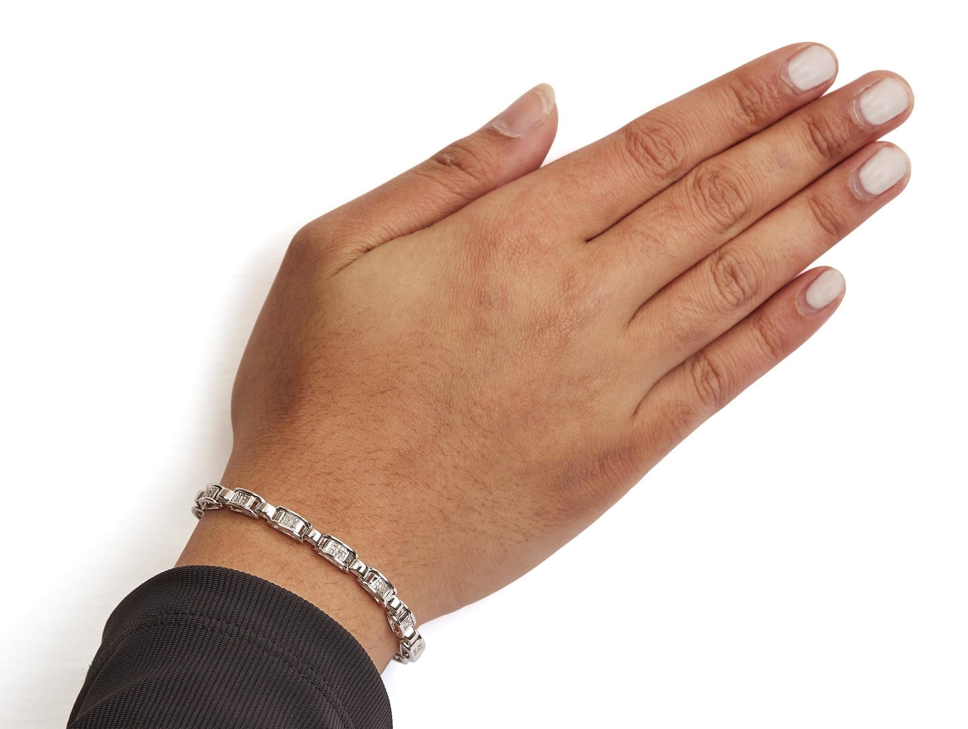 14K White Gold 1.00 Cttw Princess-Cut Diamond Link Bracelet (I-J Color, I1-I2 Clarity) - Size 7.25-2
