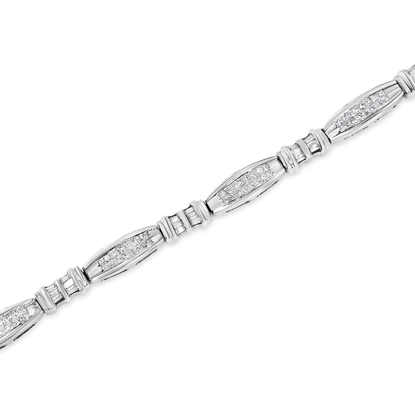 14K White Gold 2.0 Cttw Channel-Set Alternating Baguette and Princess-Cut Diamond Link Bracelet (H-I Color, SI2-I1 Clarity) - Size 7-3