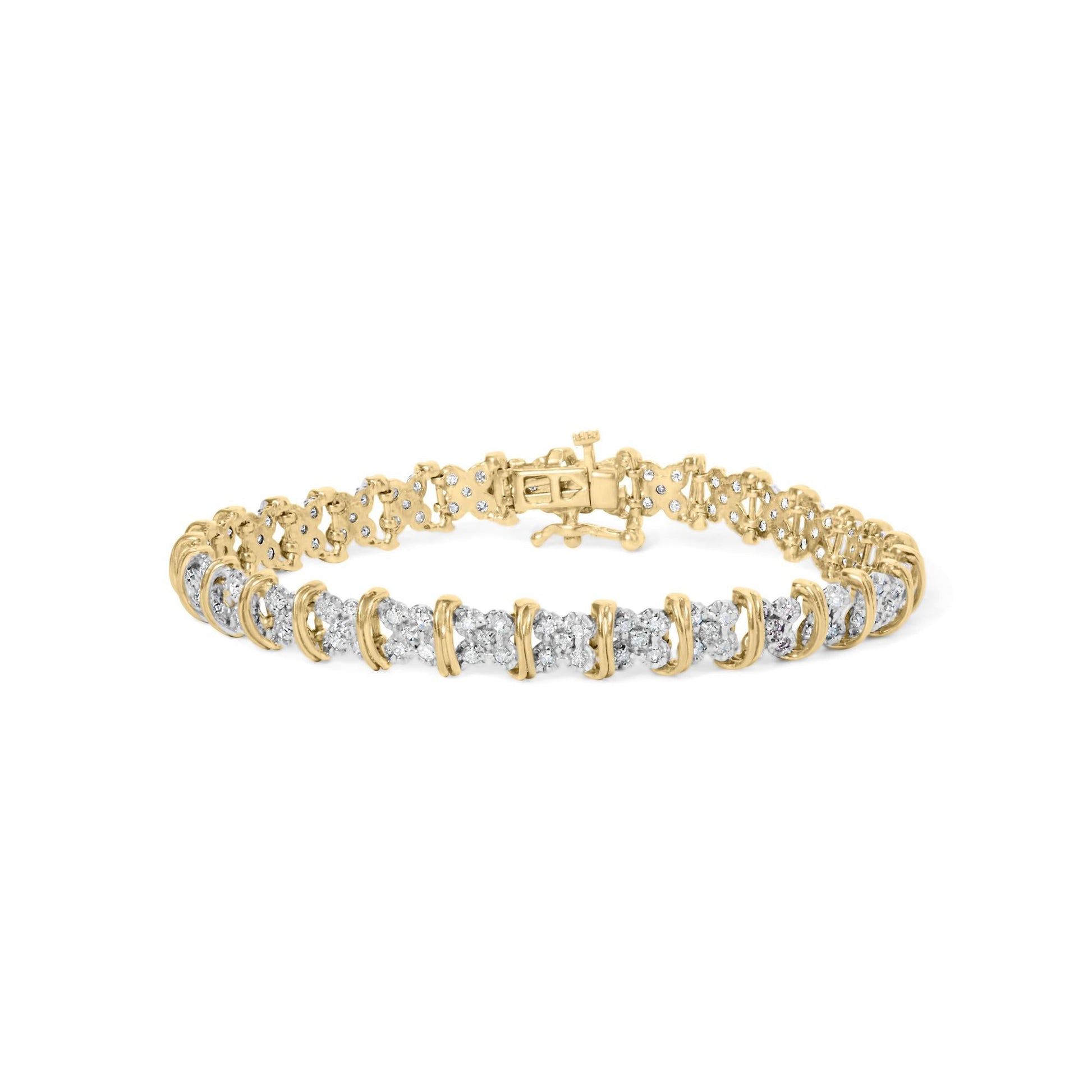 10K Yellow Gold Plated .925 Sterling Silver 2.0 Cttw Round Diamond Cluster "X" Shaped Link Bracelet (H-I Color, I3 Clarity) - 7"-0