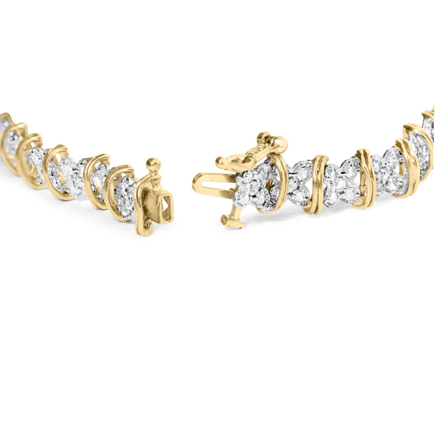 10K Yellow Gold Plated .925 Sterling Silver 2.0 Cttw Round Diamond Cluster "X" Shaped Link Bracelet (H-I Color, I3 Clarity) - 7"-1