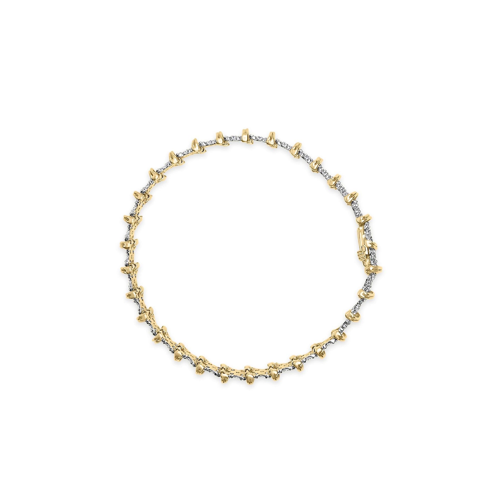 10K Yellow Gold Plated .925 Sterling Silver 2.0 Cttw Round Diamond Cluster "X" Shaped Link Bracelet (H-I Color, I3 Clarity) - 7"-3