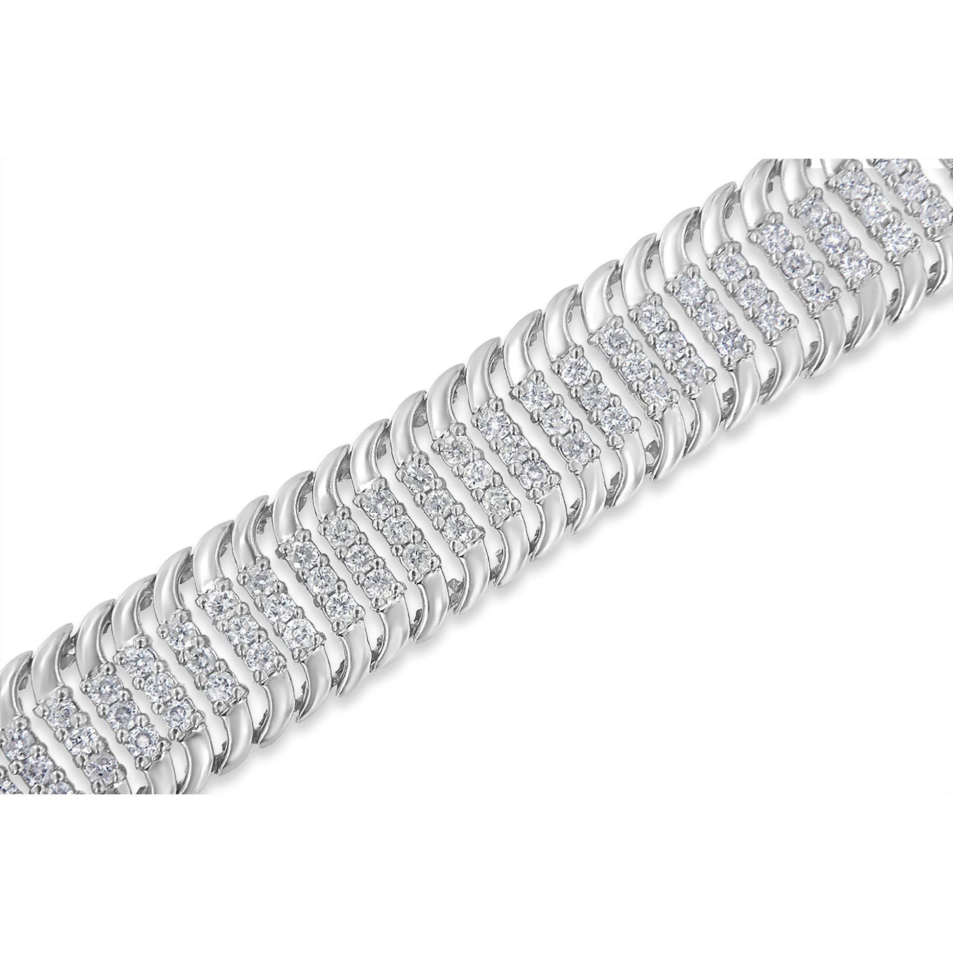 14K White Gold 5.0 Cttw Round Brilliant Cut Diamond 7" S Wave Serpentine Tennis Bracelet (H-I Color, I1-I2 Clarity)-3