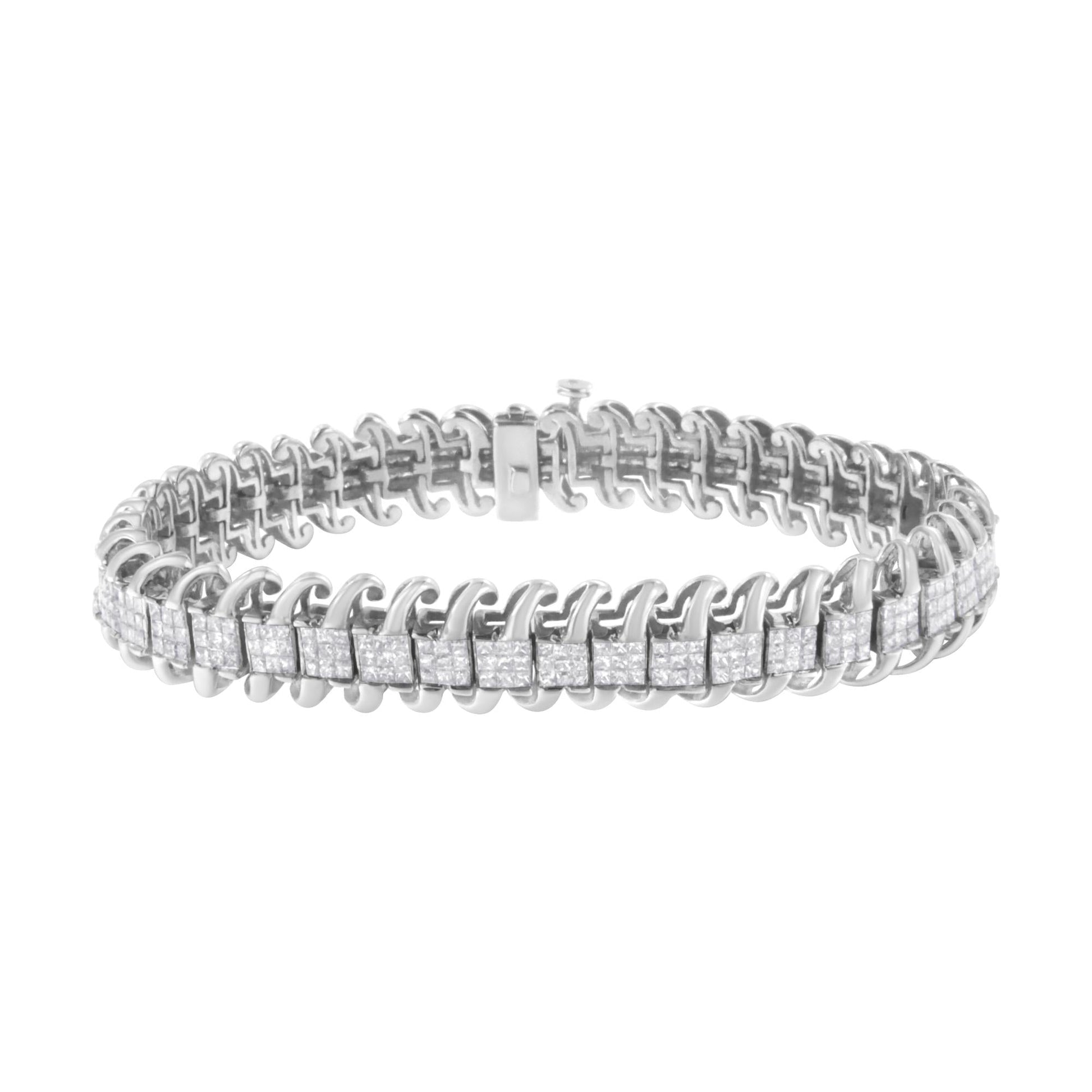14K White Gold 5.0 Cttw Princess Cut Diamond 7" Invisible Set Wavy S-Link Tennis Bracelet (G-H Color, SI1-SI2 Clarity)-0