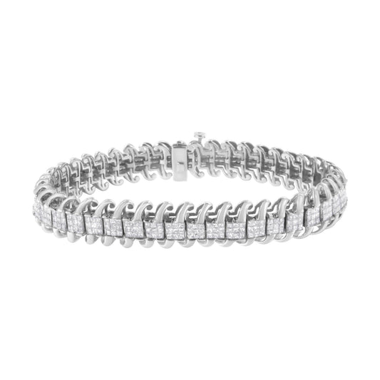 14K White Gold 5.0 Cttw Princess Cut Diamond 7" Invisible Set Wavy S-Link Tennis Bracelet (G-H Color, SI1-SI2 Clarity)-0