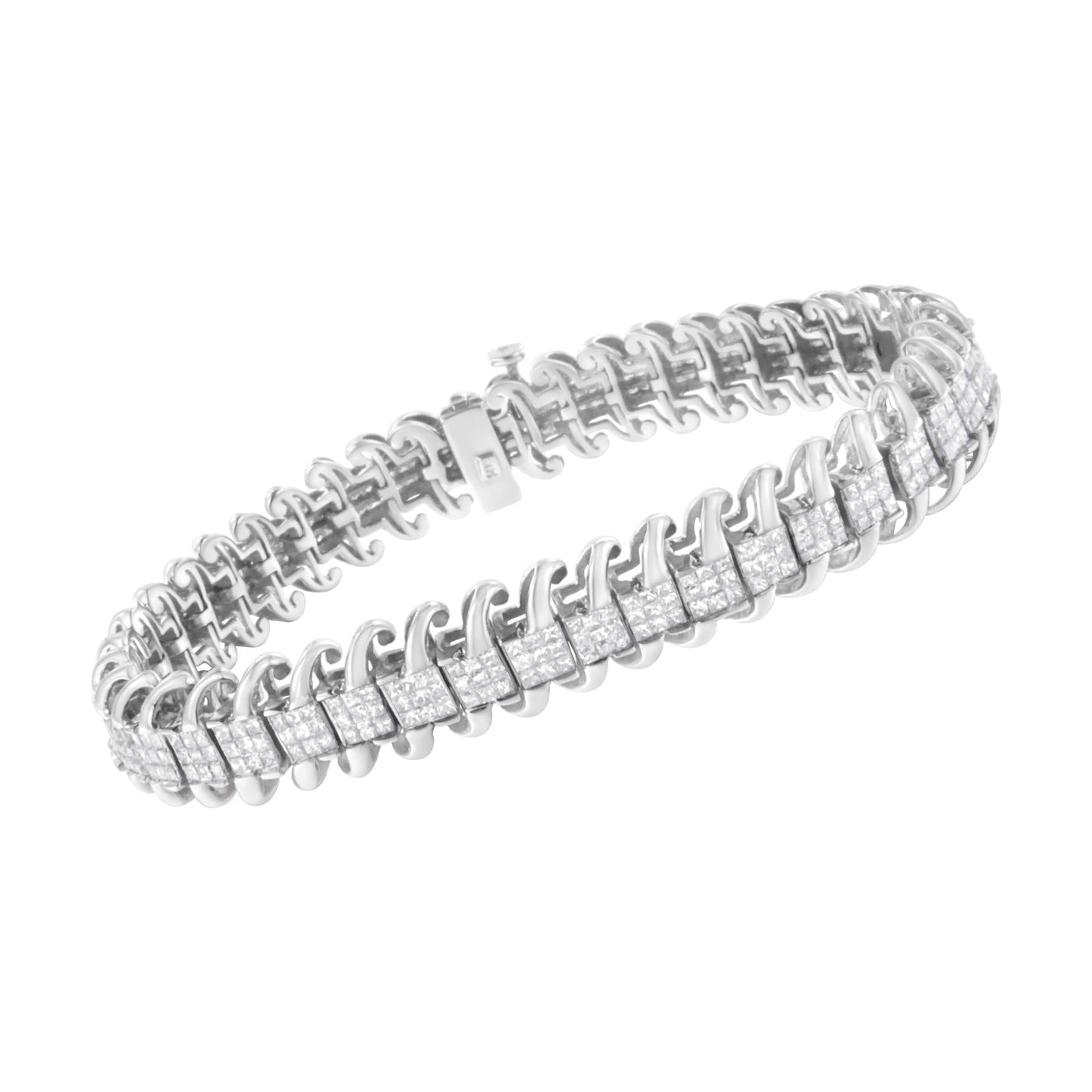 14K White Gold 5.0 Cttw Princess Cut Diamond 7" Invisible Set Wavy S-Link Tennis Bracelet (G-H Color, SI1-SI2 Clarity)-3