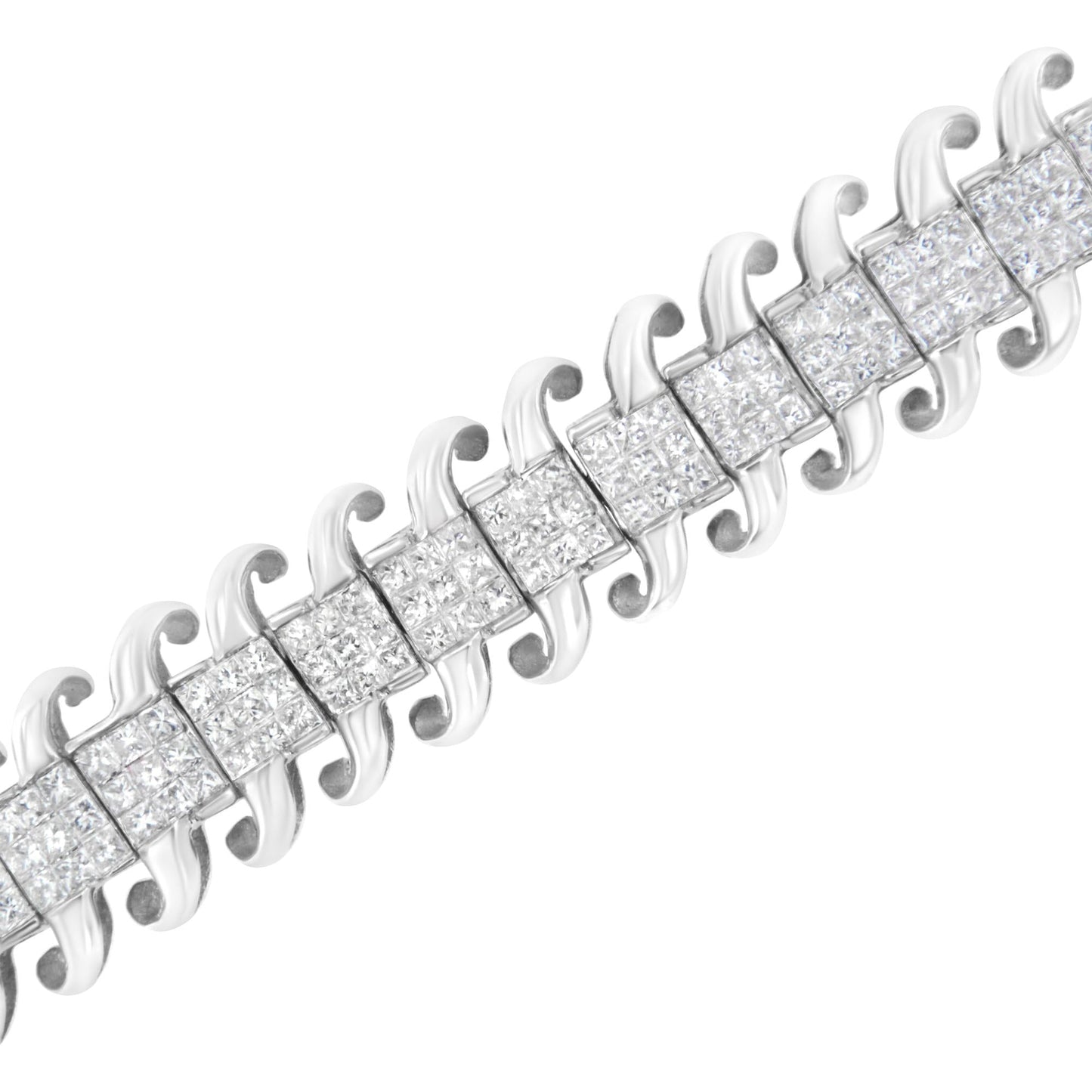 14K White Gold 5.0 Cttw Princess Cut Diamond 7" Invisible Set Wavy S-Link Tennis Bracelet (G-H Color, SI1-SI2 Clarity)-4