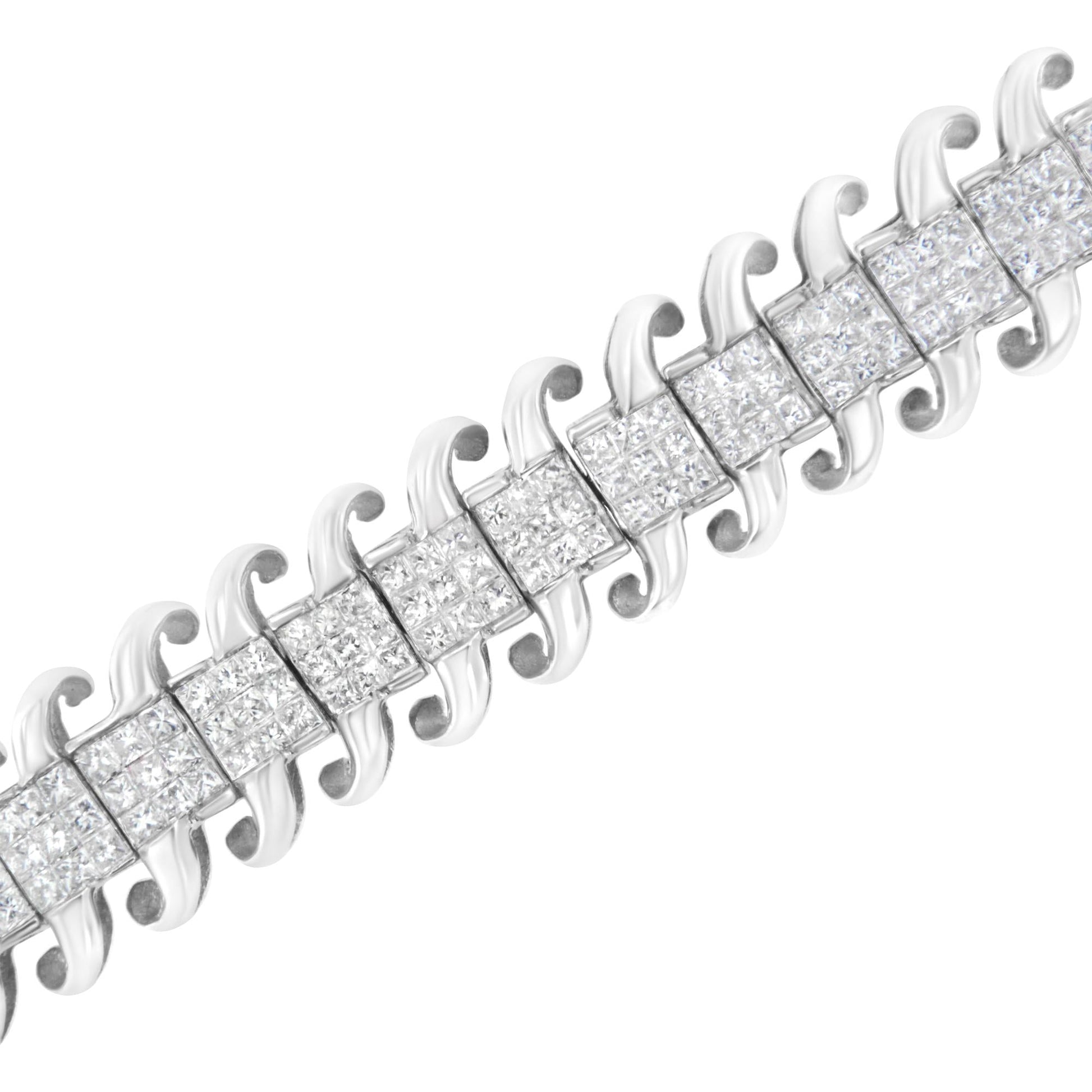 14K White Gold 5.0 Cttw Princess Cut Diamond 7" Invisible Set Wavy S-Link Tennis Bracelet (G-H Color, SI1-SI2 Clarity)-4