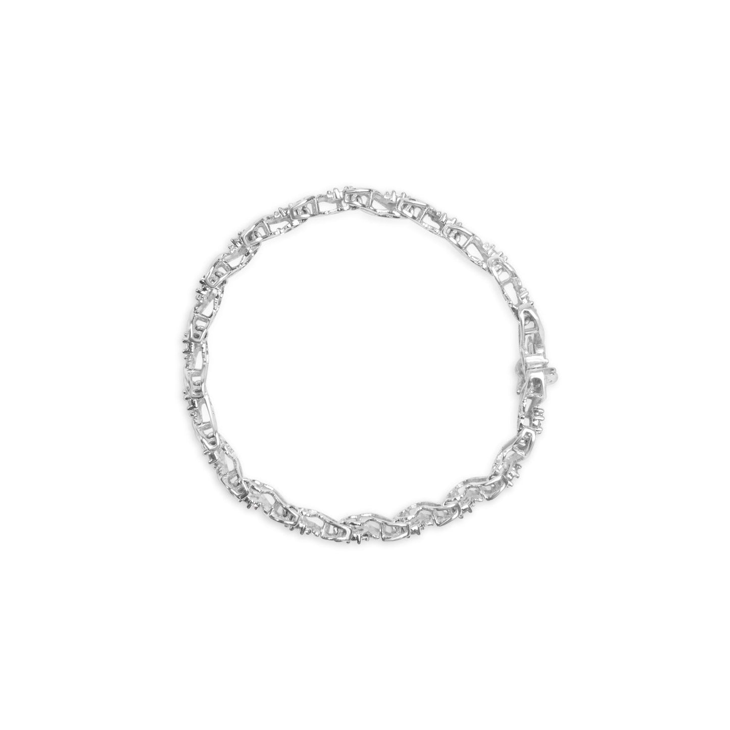 14K White Gold 2.00 Cttw Diamond Cluster and Spiral Link Bracelet (I-J Color, I1-I2 Clarity) - 7"-3