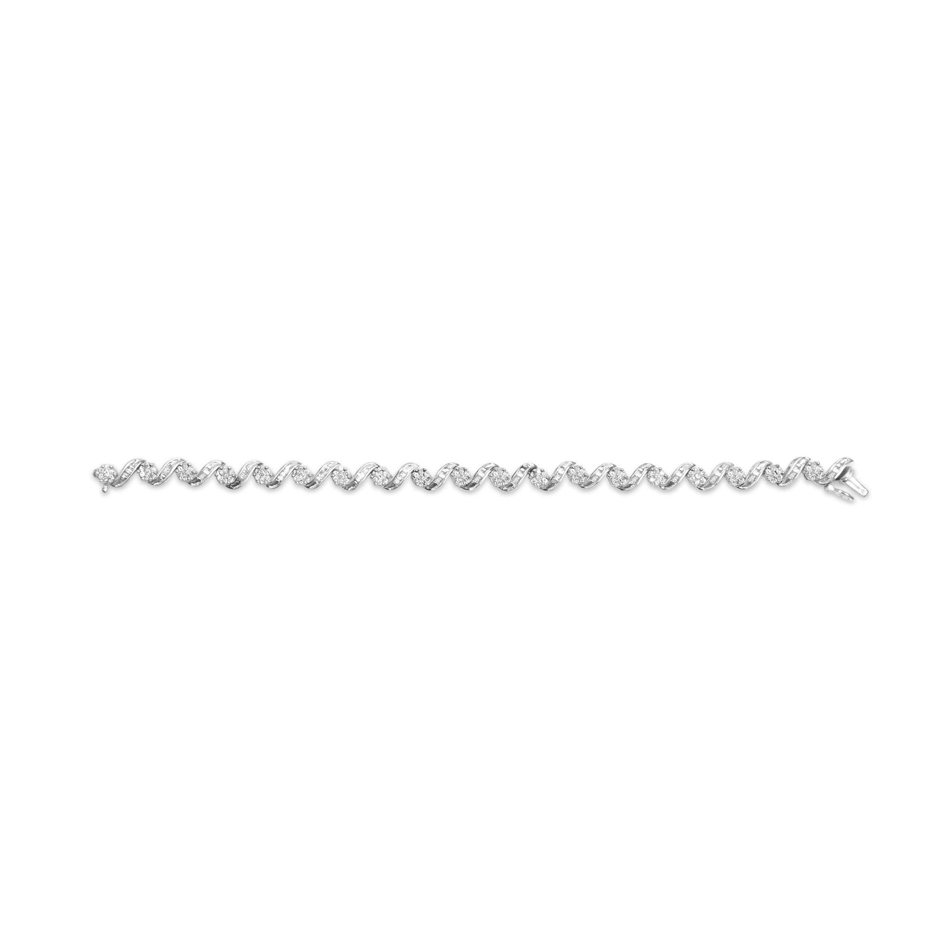 14K White Gold 2.00 Cttw Diamond Cluster and Spiral Link Bracelet (I-J Color, I1-I2 Clarity) - 7"-4
