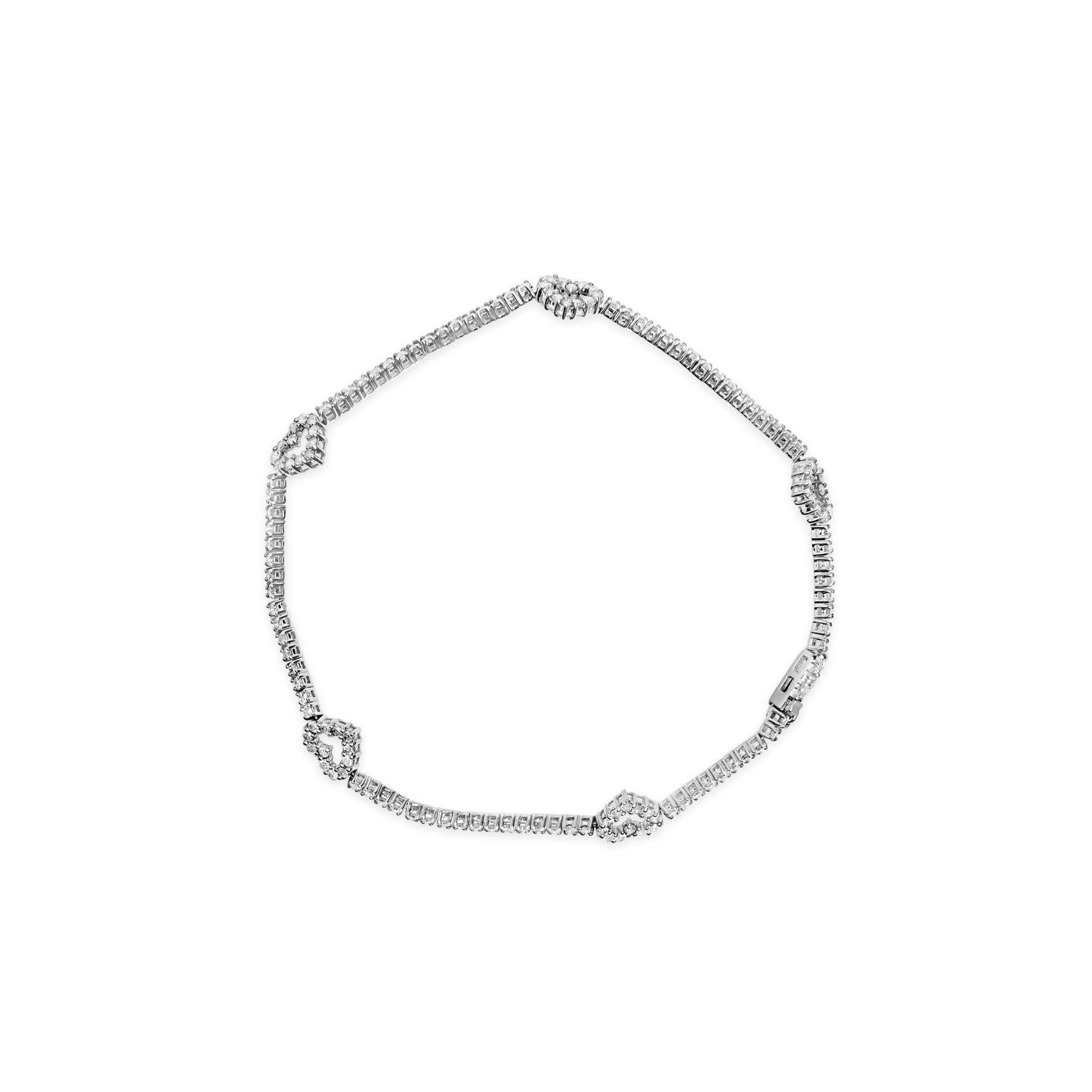 14K White Gold 1 1/2 Cttw Diamond Heart Station Strand Bracelet (H-I Color, I1-I2 Clarity) - 7.5 Inches-3