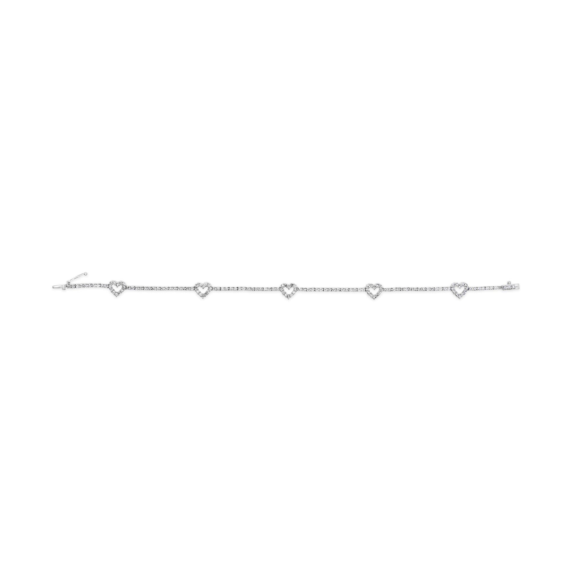 14K White Gold 1 1/2 Cttw Diamond Heart Station Strand Bracelet (H-I Color, I1-I2 Clarity) - 7.5 Inches-4