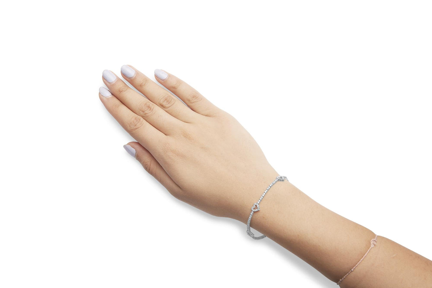 14K White Gold 1 1/2 Cttw Diamond Heart Station Strand Bracelet (H-I Color, I1-I2 Clarity) - 7.5 Inches-2