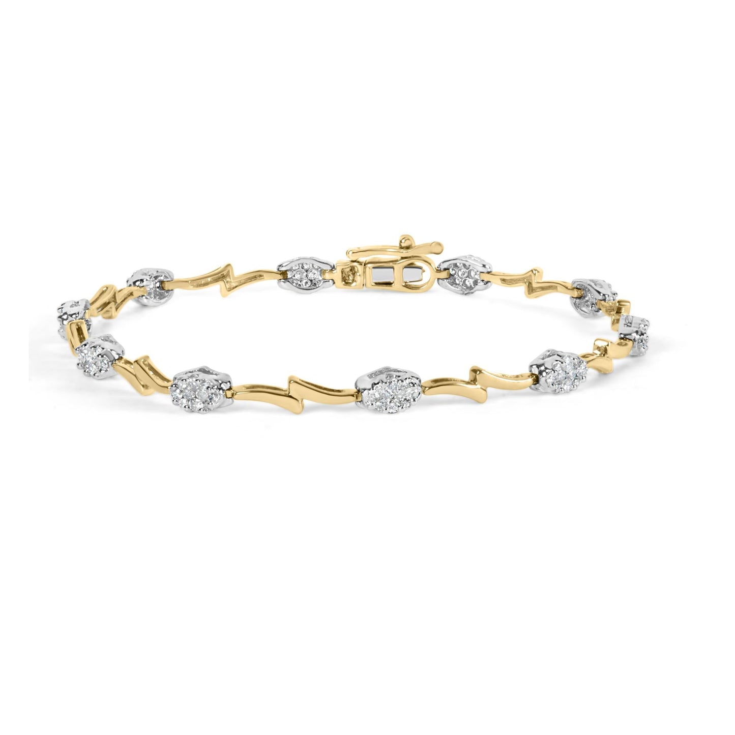 10K White and Yellow Gold 1.00 Cttw Diamond Oval Shaped Cluster Link  Bracelet (I-J Color, SI2-I1 Clarity) - 7" Inches-0