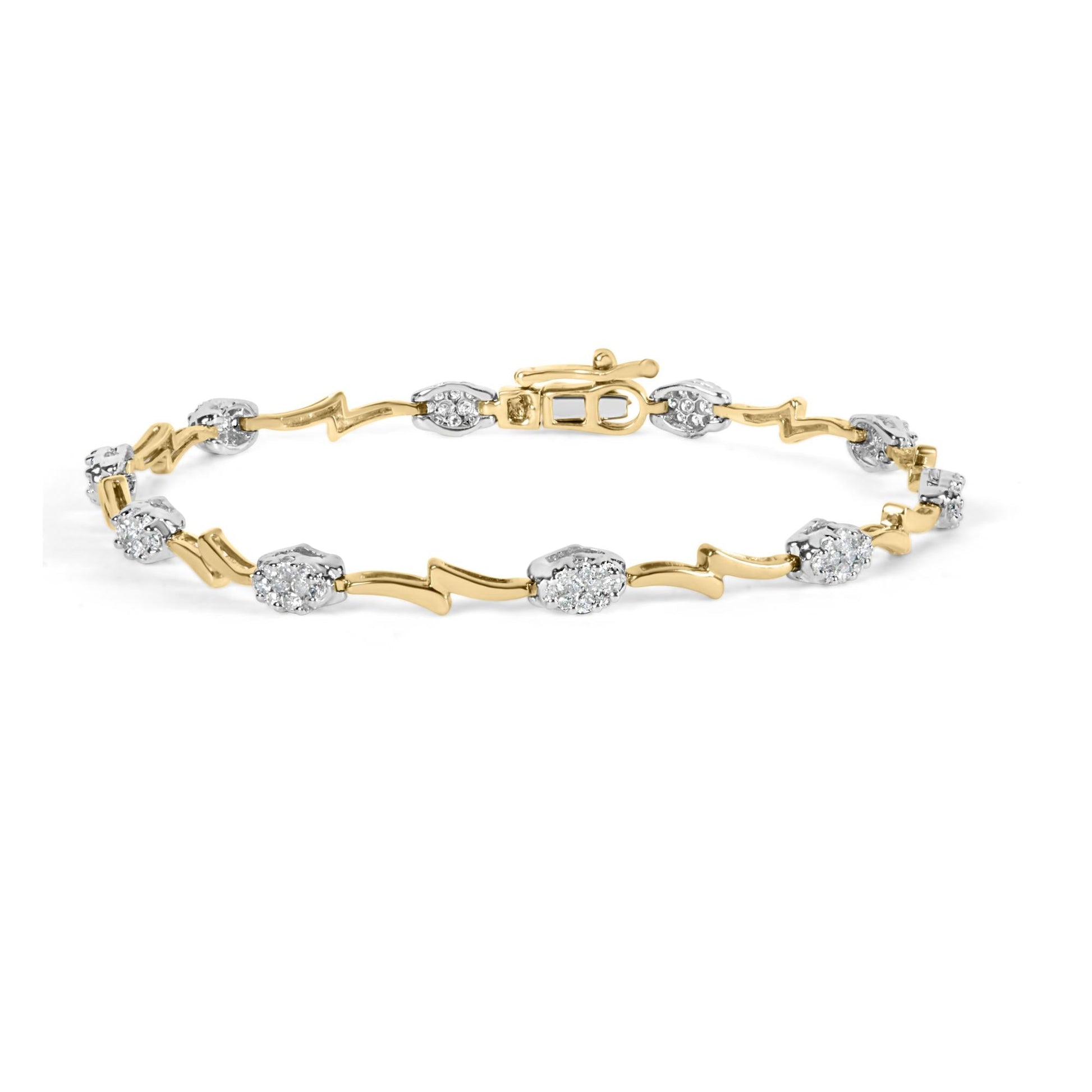 10K White and Yellow Gold 1.00 Cttw Diamond Oval Shaped Cluster Link  Bracelet (I-J Color, SI2-I1 Clarity) - 7" Inches-0