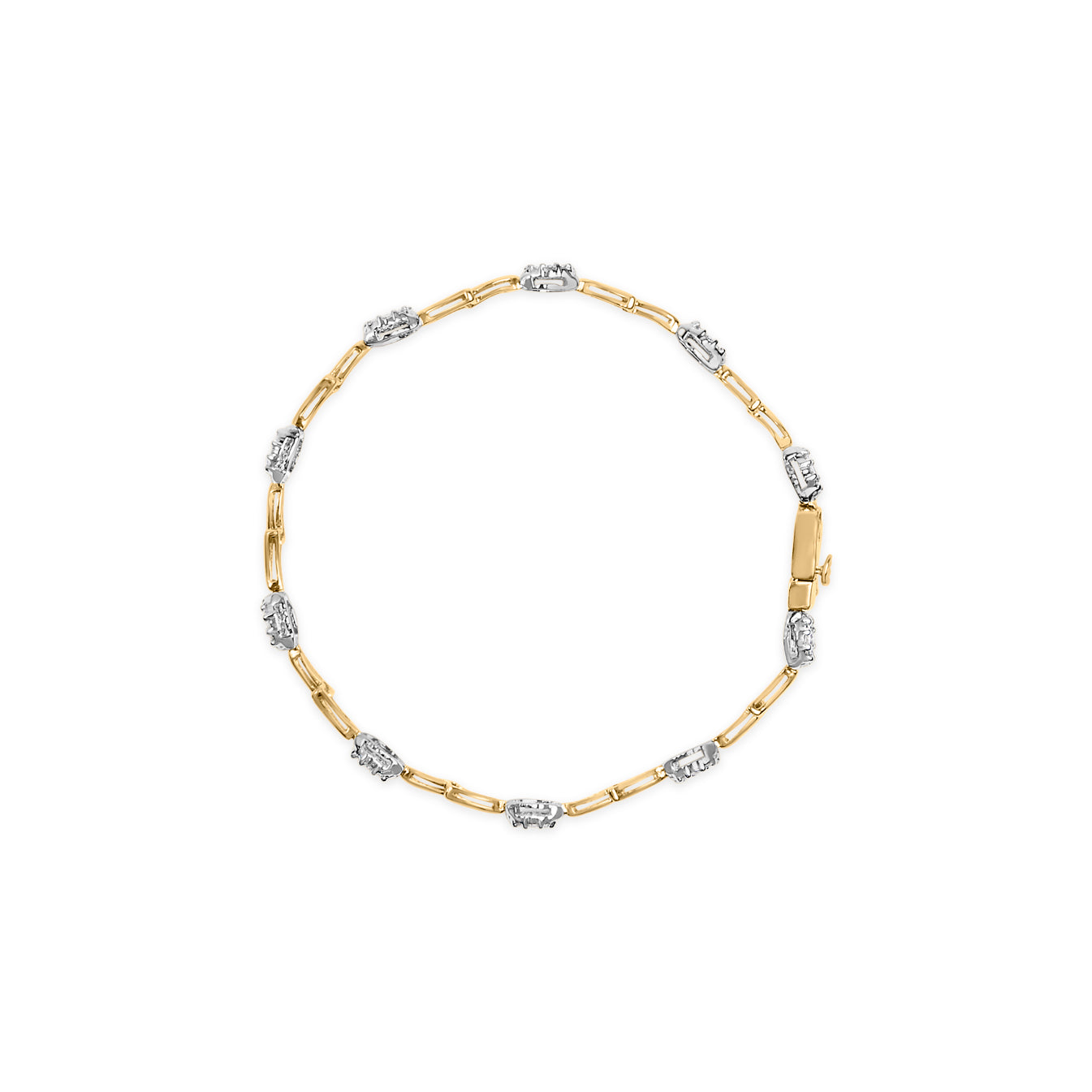 10K White and Yellow Gold 1.00 Cttw Diamond Oval Shaped Cluster Link  Bracelet (I-J Color, SI2-I1 Clarity) - 7" Inches-3
