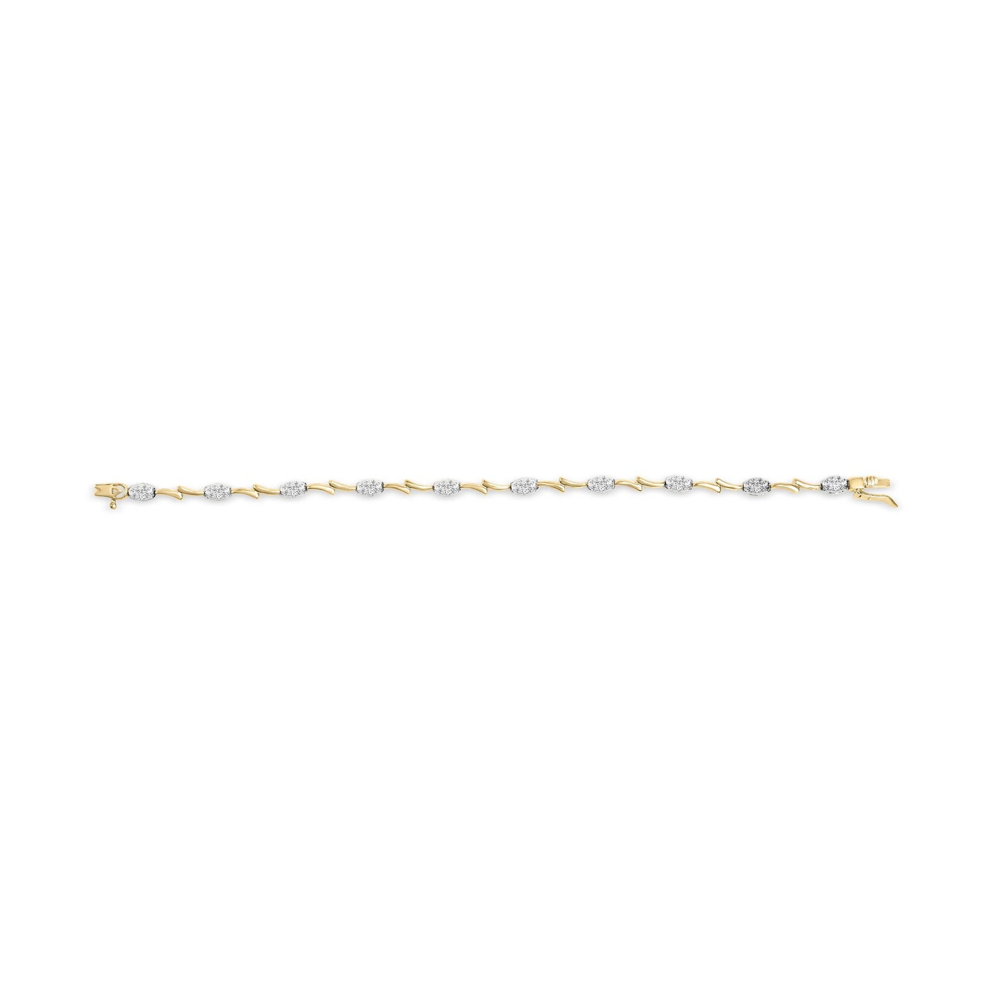 10K White and Yellow Gold 1.00 Cttw Diamond Oval Shaped Cluster Link  Bracelet (I-J Color, SI2-I1 Clarity) - 7" Inches-4