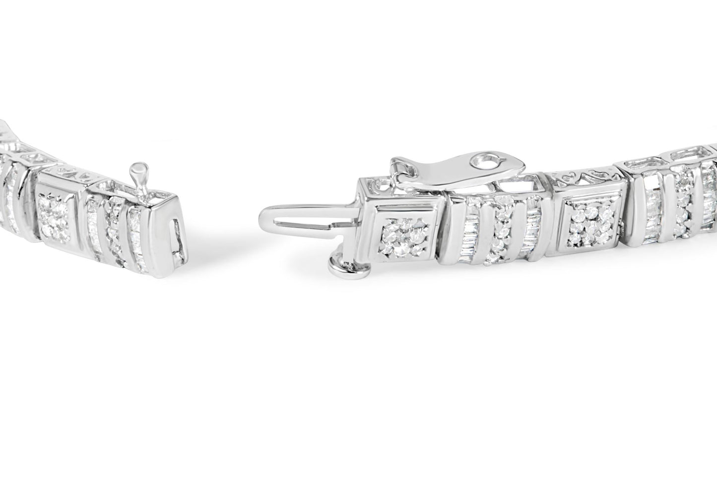 10K White Gold Round and Baguette Cut Diamond Bracelet (2.00 cttw, H-I Color, I2-I3 Clarity)-1