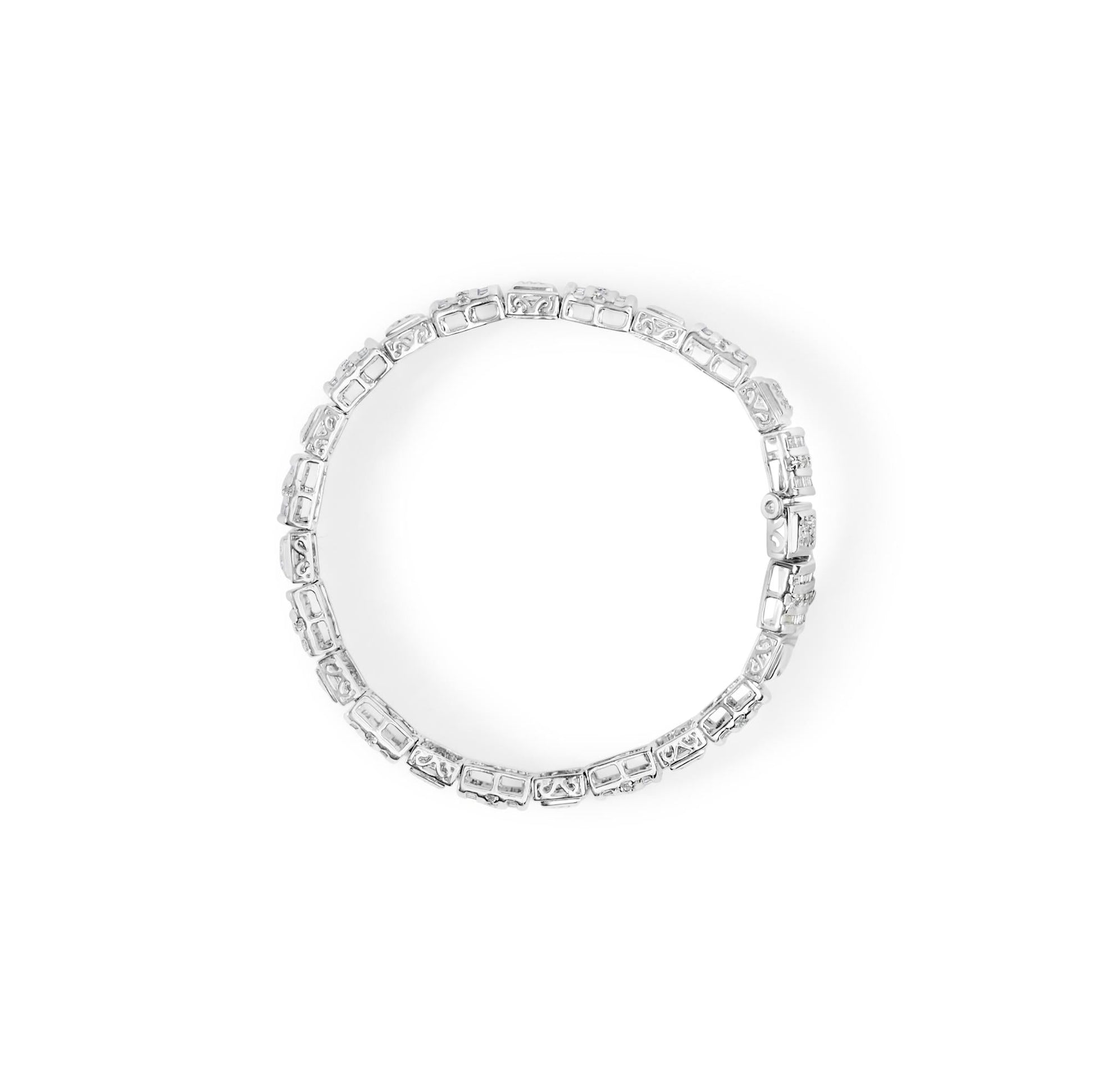 10K White Gold Round and Baguette Cut Diamond Bracelet (2.00 cttw, H-I Color, I2-I3 Clarity)-3