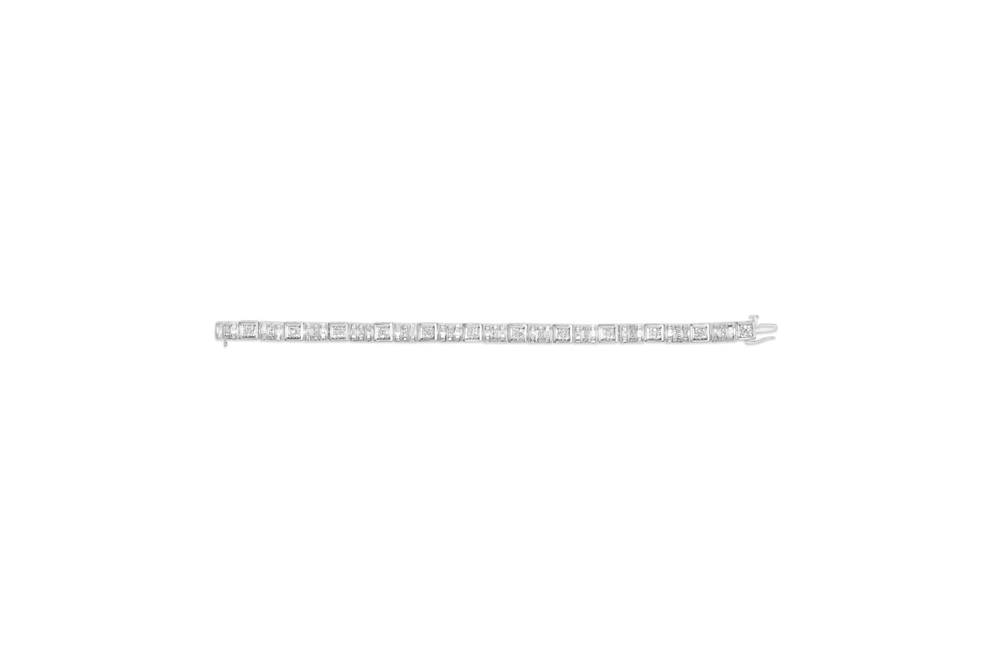 10K White Gold Round and Baguette Cut Diamond Bracelet (2.00 cttw, H-I Color, I2-I3 Clarity)-4