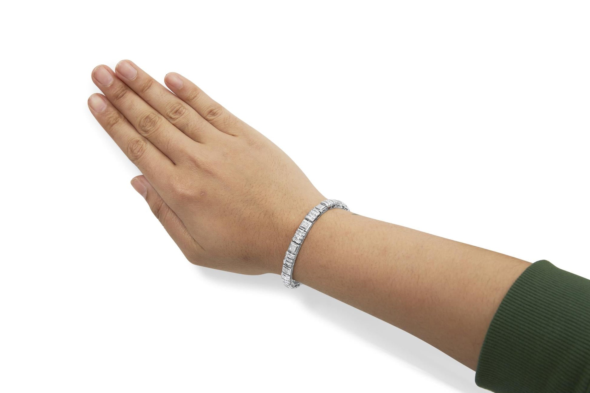10K White Gold Round and Baguette Cut Diamond Bracelet (2.00 cttw, H-I Color, I2-I3 Clarity)-2