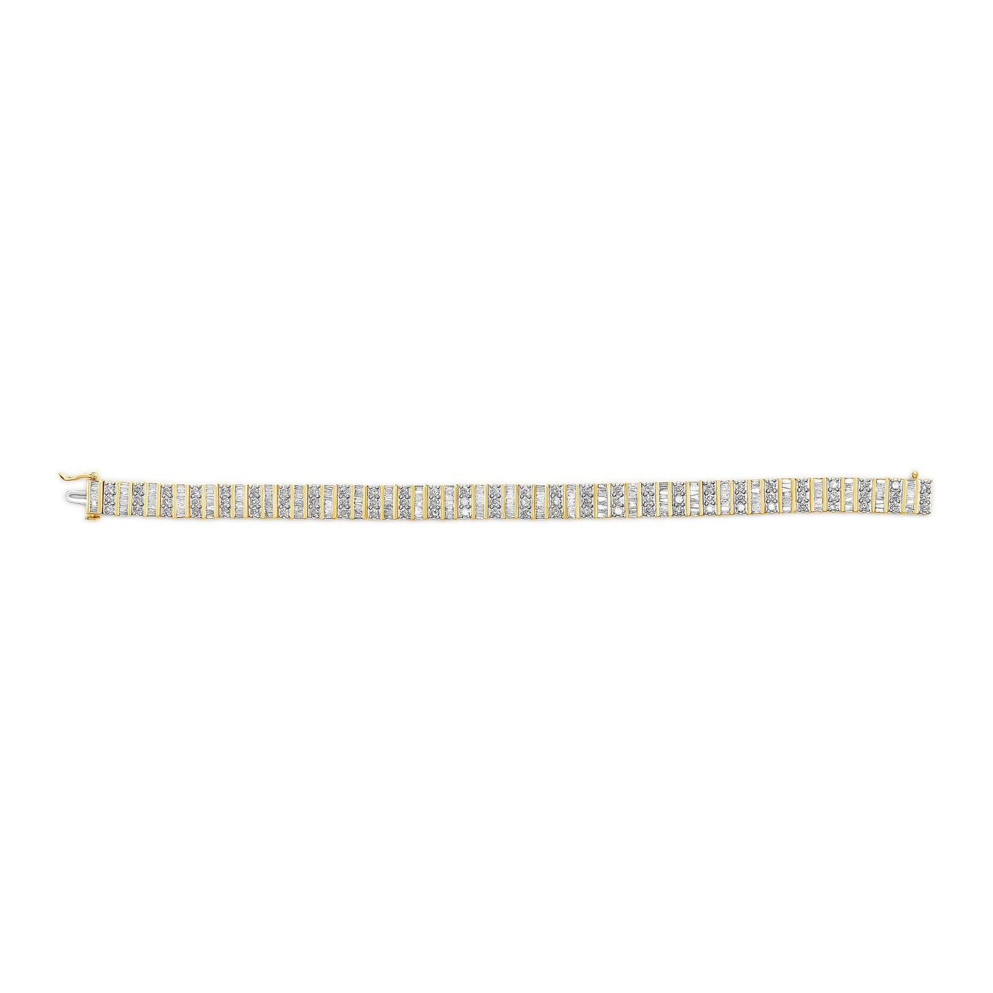 14K Yellow Gold Round and Baguette-Cut Diamond Bracelet (5.50 cttw, H-I Color, I1-I2 Clarity)-3