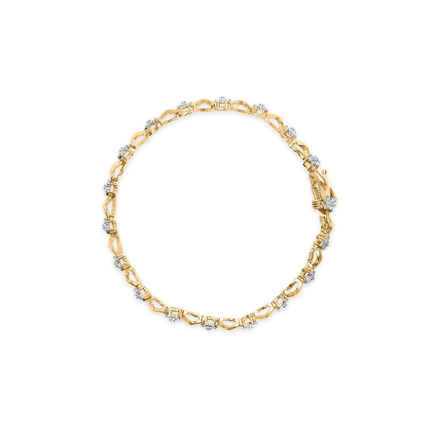 10k Yellow Gold 1.00 Cttw Round-Cut Diamond Floral S-Link 7.50" Bracelet (I-J Color, I2-I3 Clarity)-3