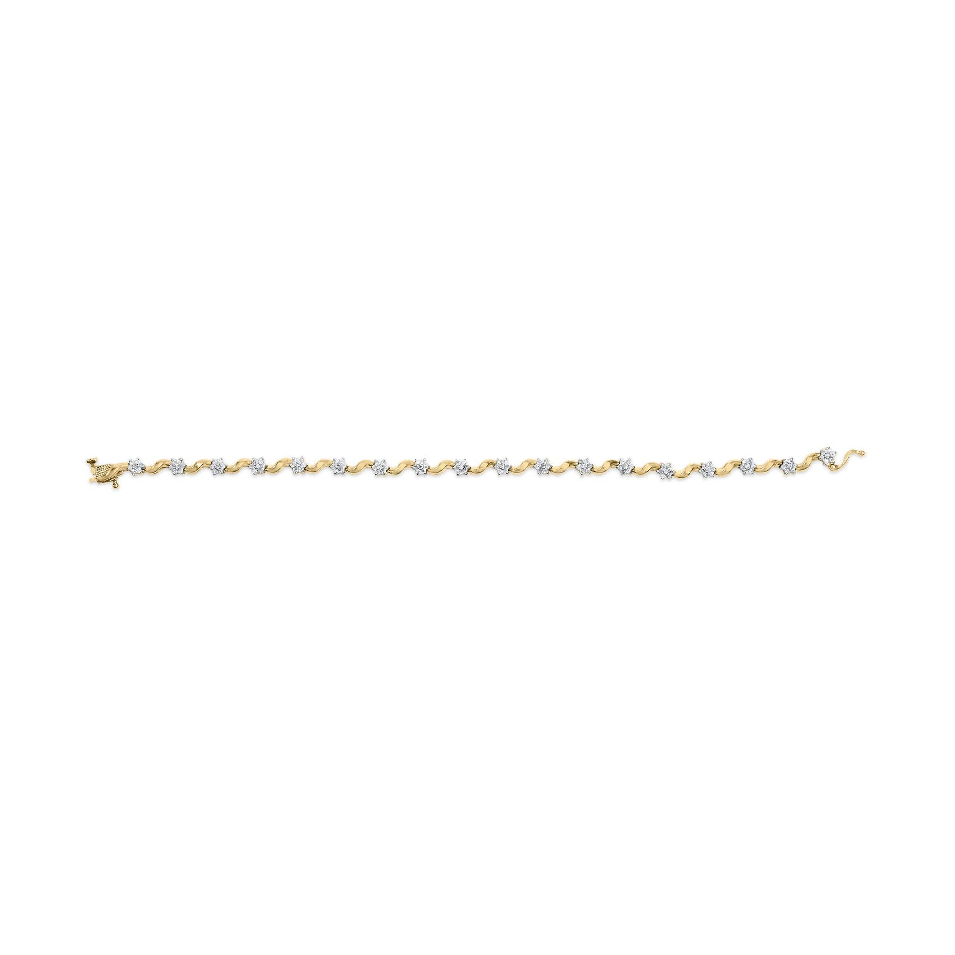10k Yellow Gold 1.00 Cttw Round-Cut Diamond Floral S-Link 7.50" Bracelet (I-J Color, I2-I3 Clarity)-4