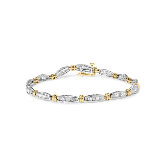 10K Two-Tone Gold 2.0 Cttw Baguette Diamond Channel Link Bracelet-0